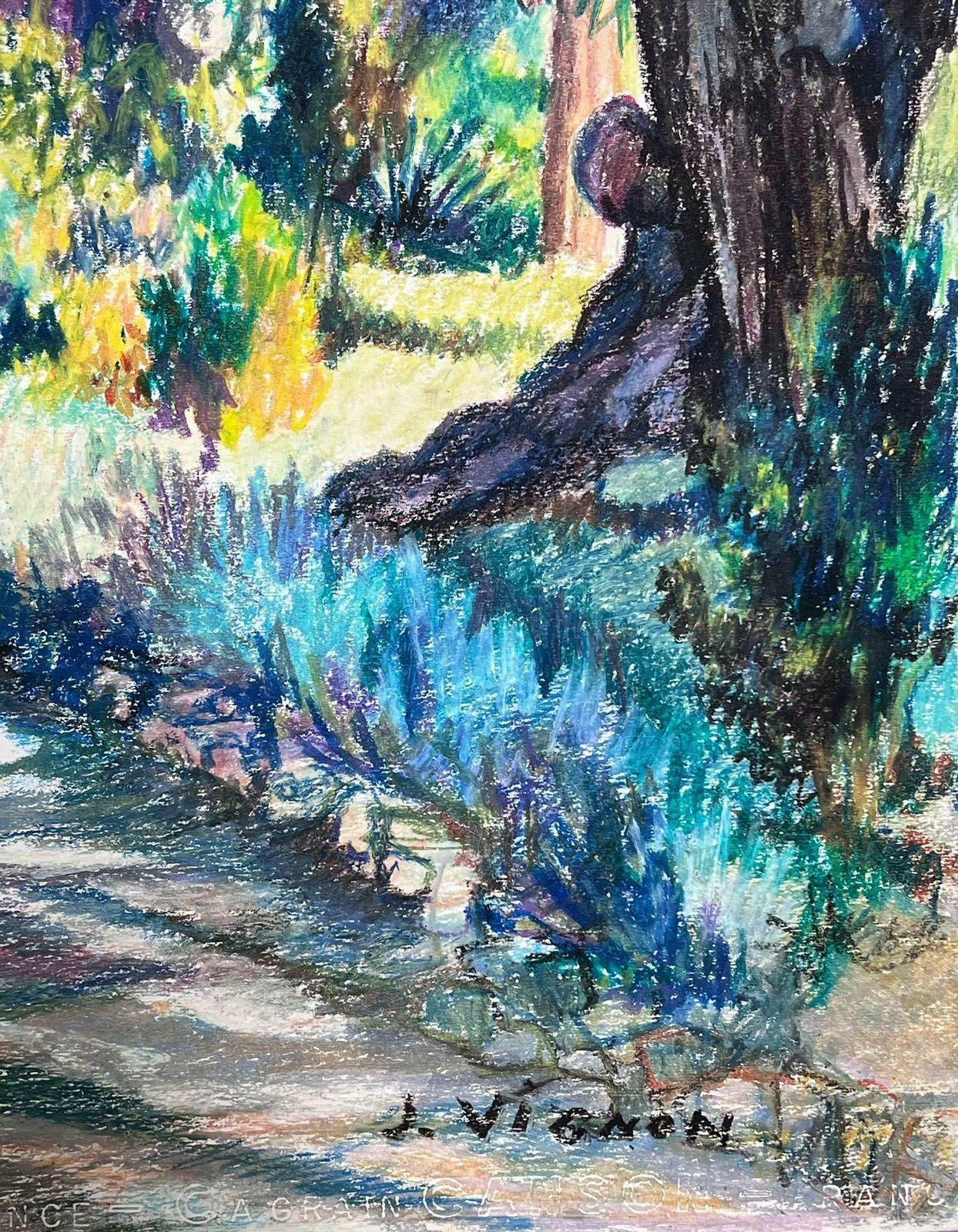 Josine Vignonsummer Coastal Tree Path Large 1970's French Impressionist Pastel 1977 photo furniture