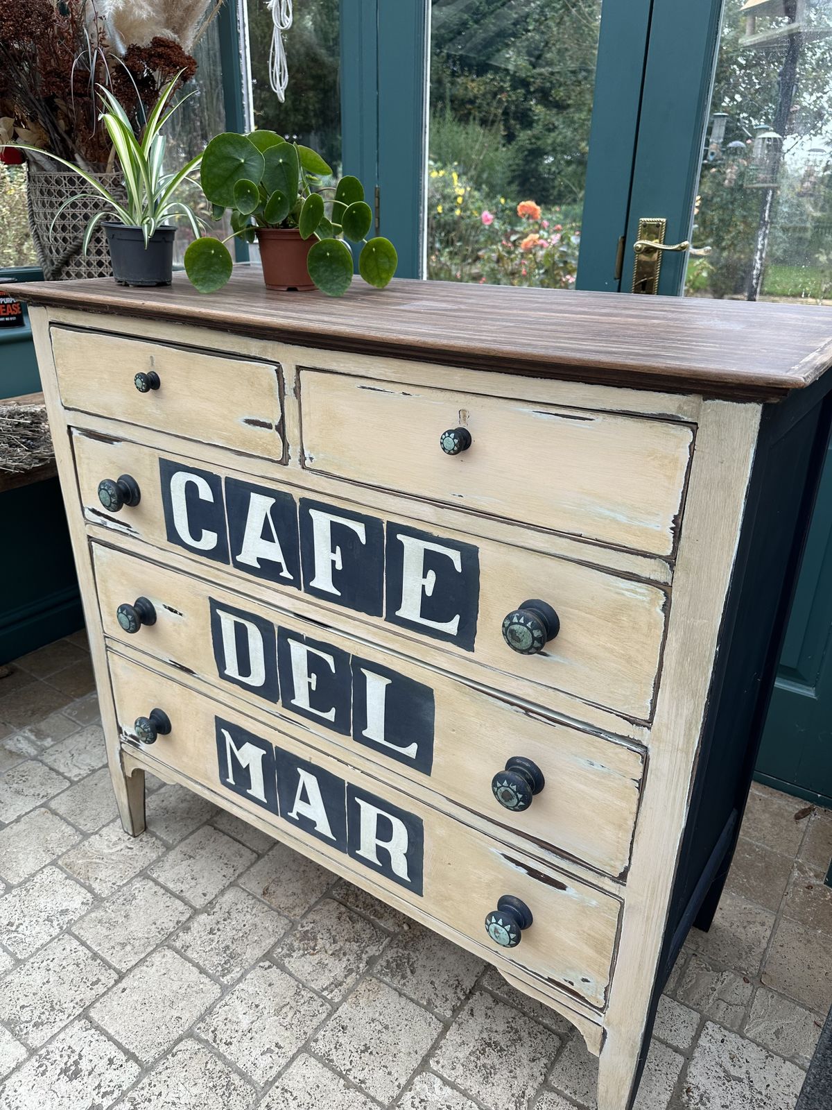 Mid Century Chest Of Drawers, Hand Painted Sideboard. Café Del Mar! photo vintage
