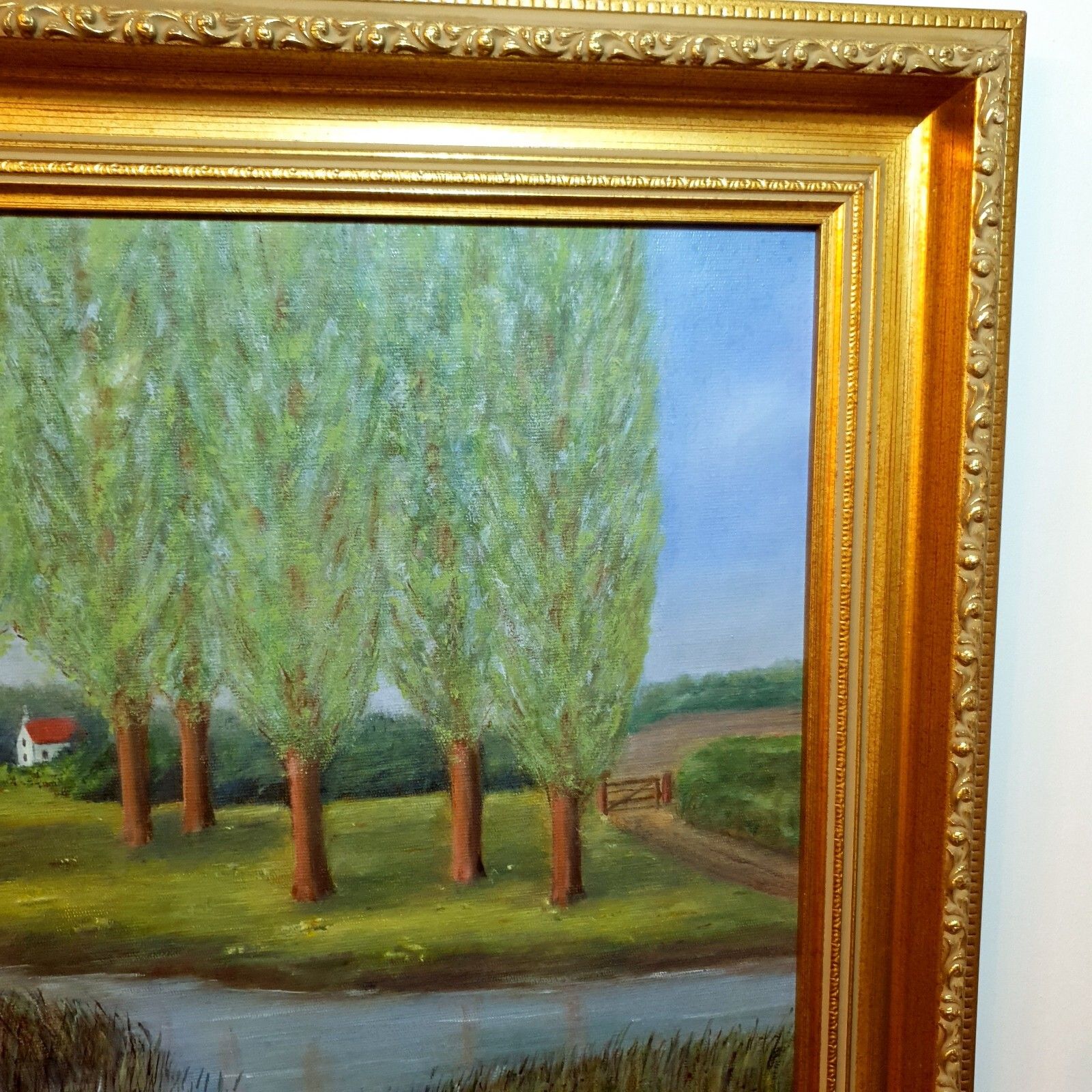 Original Oil Painting By Alan Sale By The River At Newton Blossomville, Framed photo buy