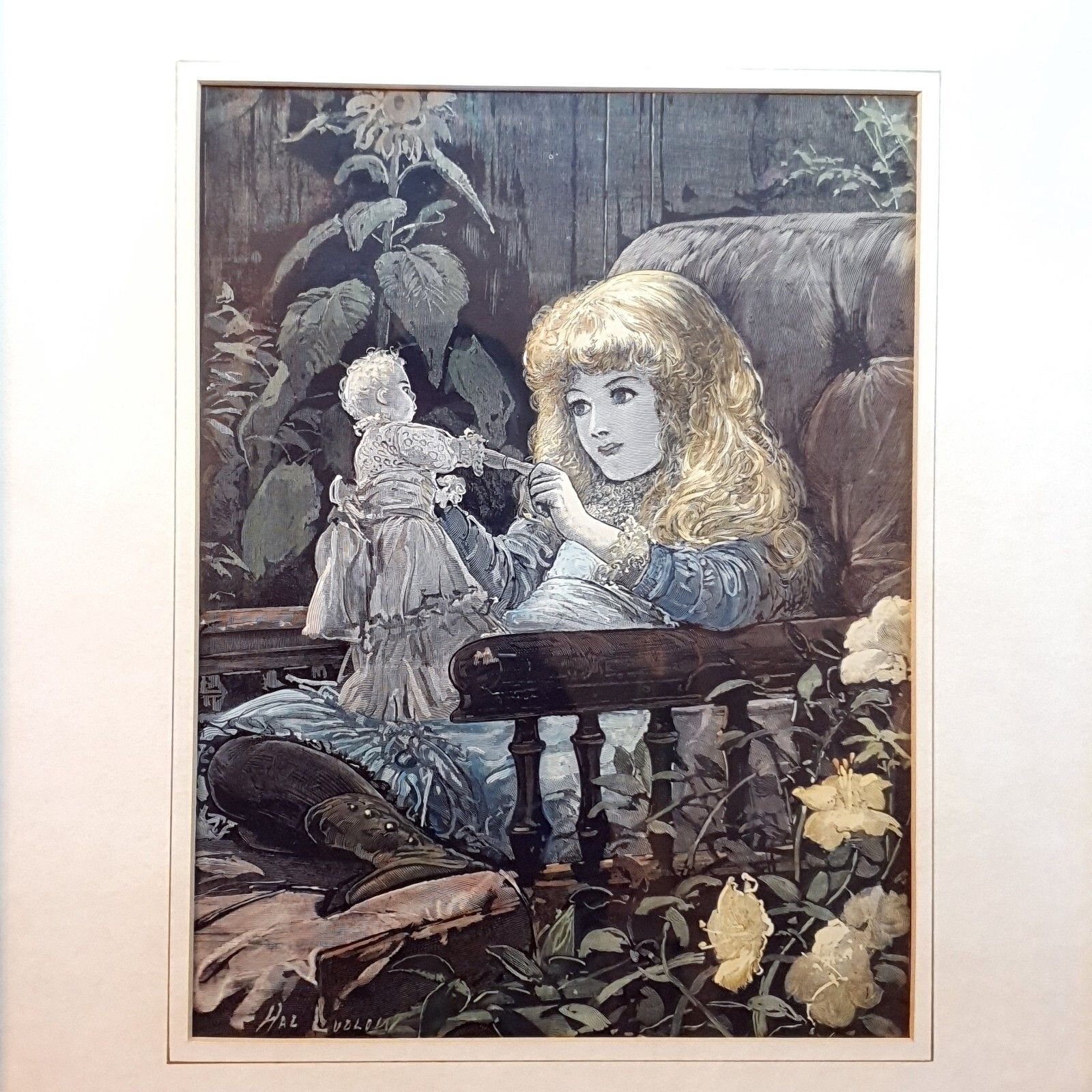 Hand Coloured Print On Hal Ludlow Print 'Dolly, Isn't Christmas Jolly? 1883 photo for sale