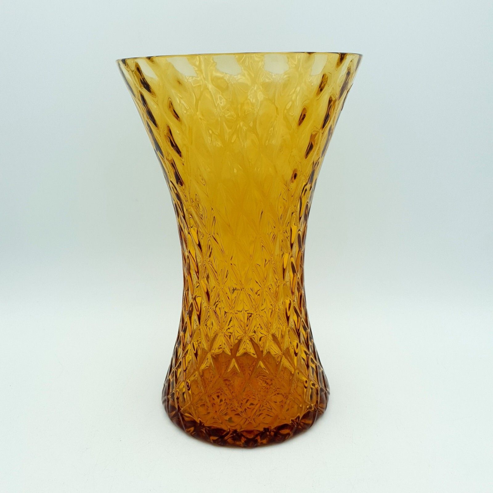 Vintage Bohemia Glass Amber Diamond Cut Vase Made In Czechoslovakia, 1960s 70s photo 90.0