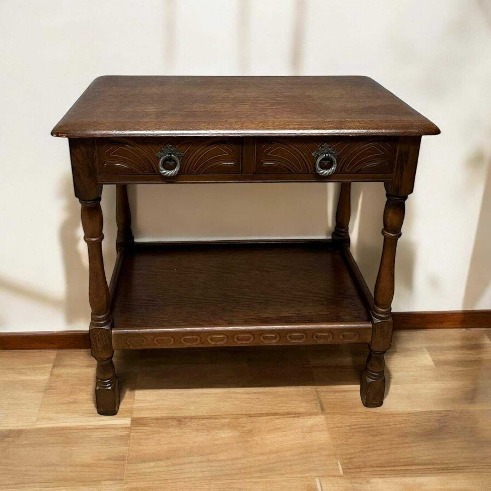 Vintage Jacobean Style Dark Side Table / Made In England C1960