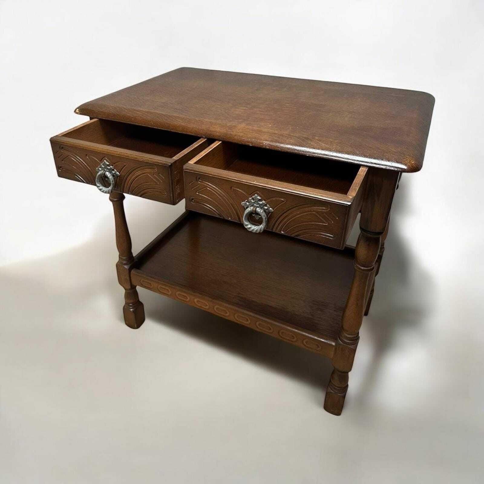 Vintage Jacobean Style Dark Side Table / Made In England C1960 photo furniture