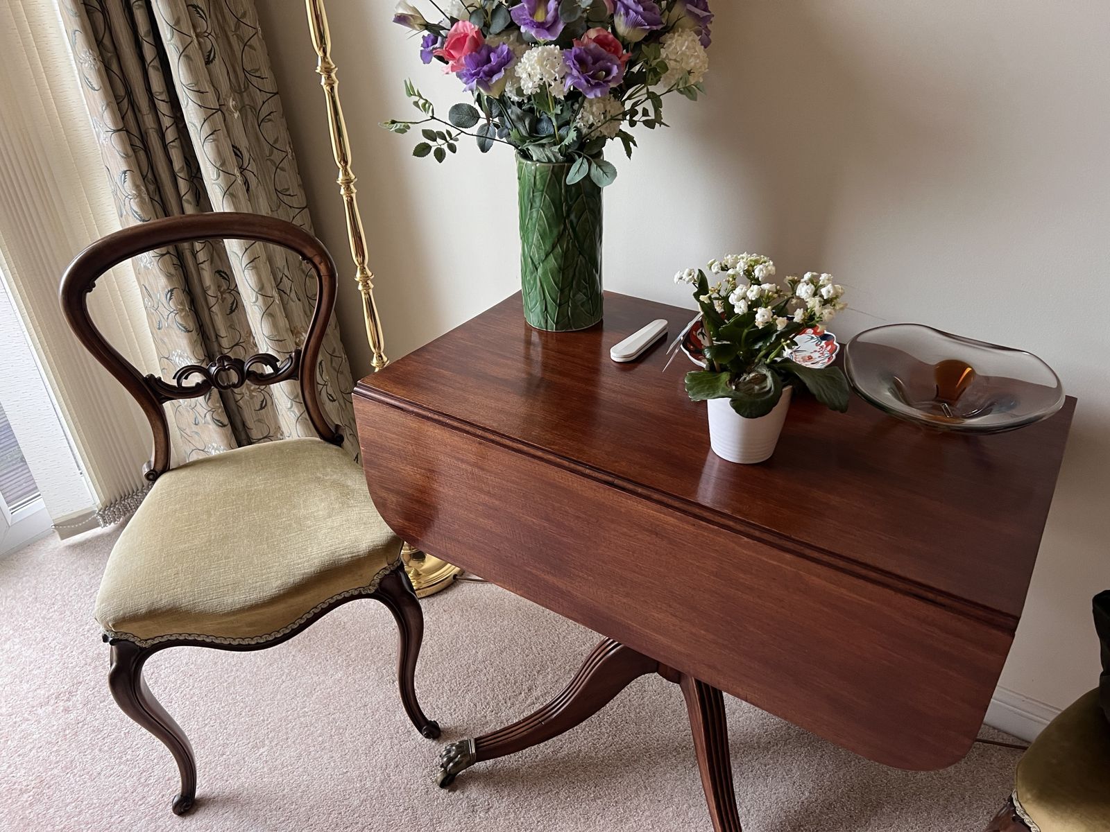 Lovely Folding Breakfast Table With Ornate Legs And 4 Upholsted Chairs
