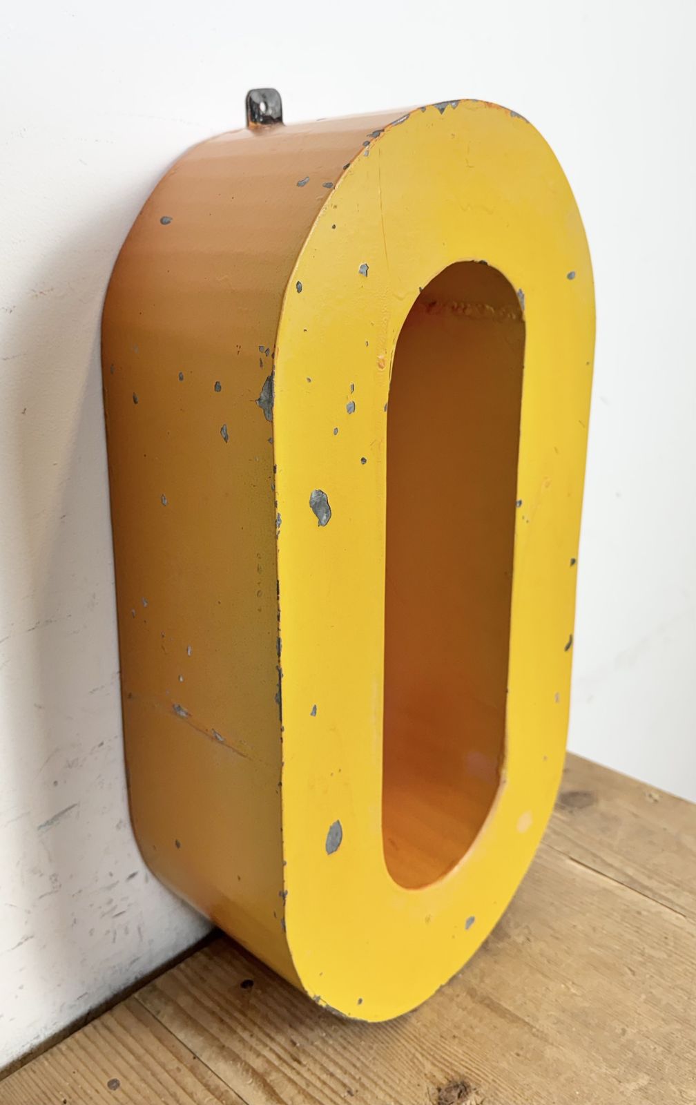 Large Vintage Yellow Iron Facade Letter O, 1960s photo Home Decor