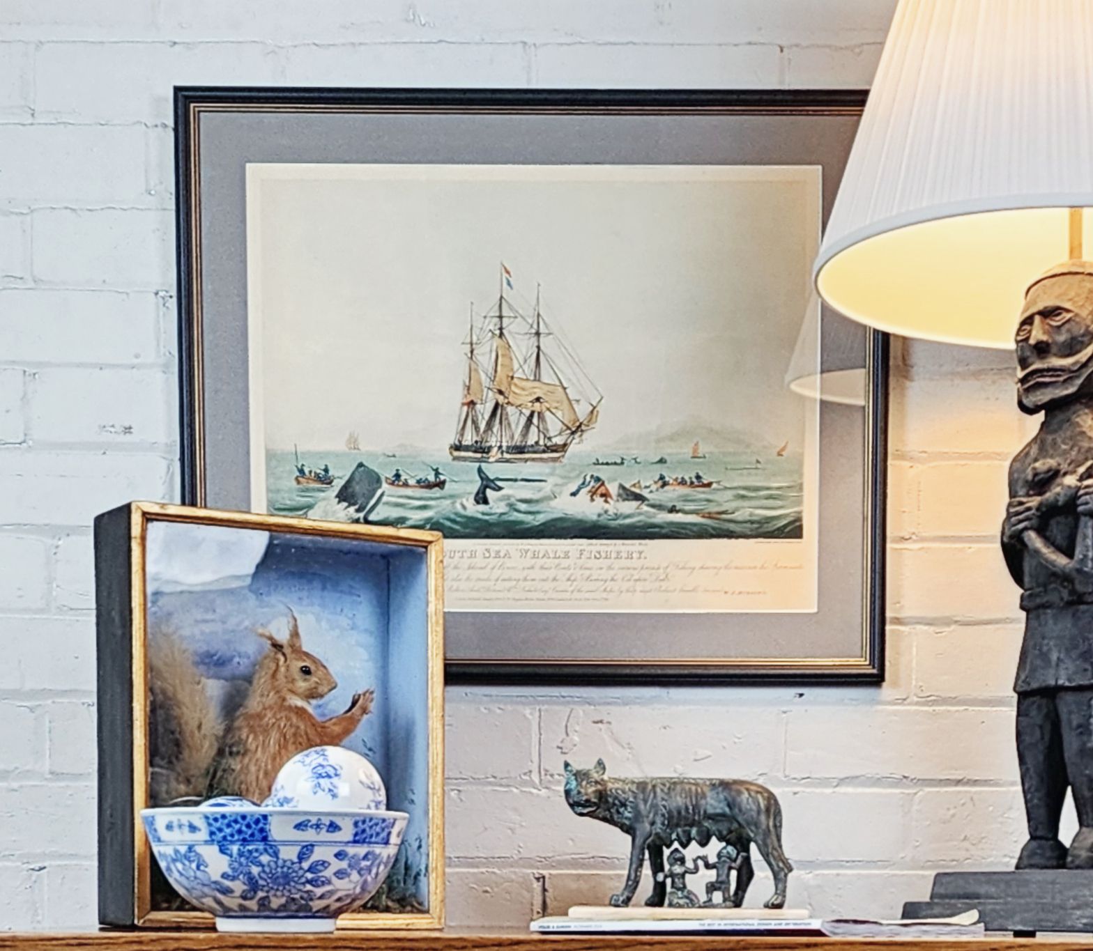 Framed Antique Aquatint South Sea Whale Fishery 19th C After William Huggins photo furniture