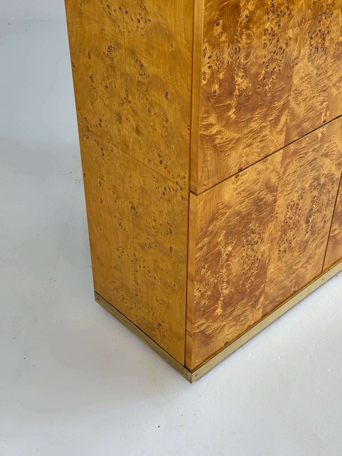 Exclusive Lacquered Burlwood And Brass Bar Cabinet, 1970s photo Furniture