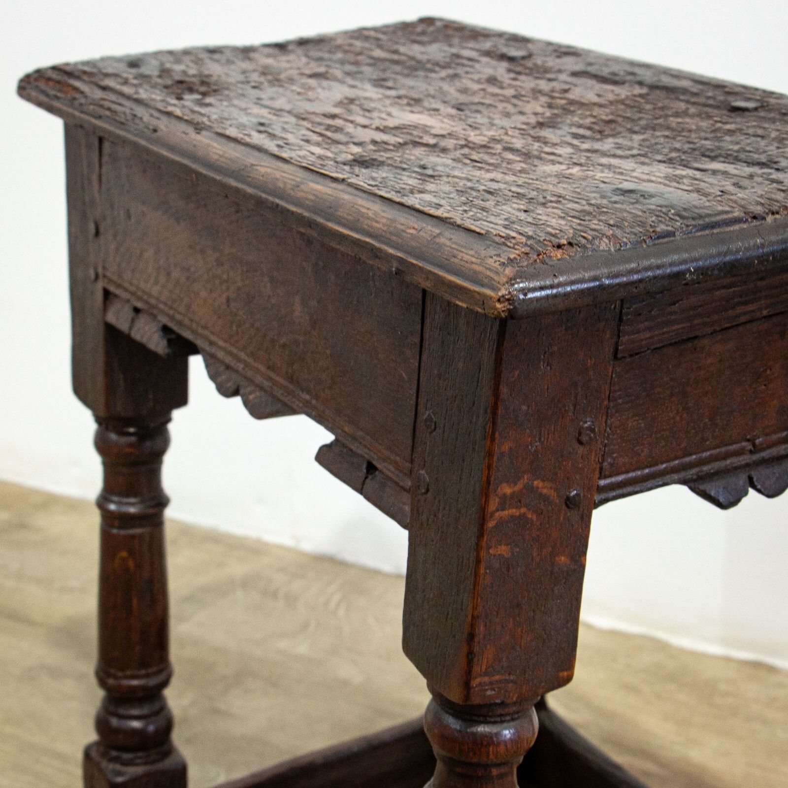17th Century Oak Joint Or Coffin Stool photo vintage