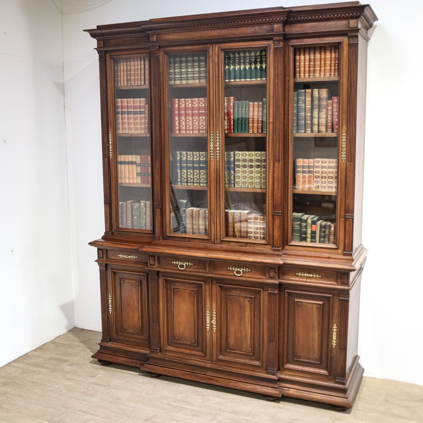 French Walnut Breakfront Library Bookcase photo for sale