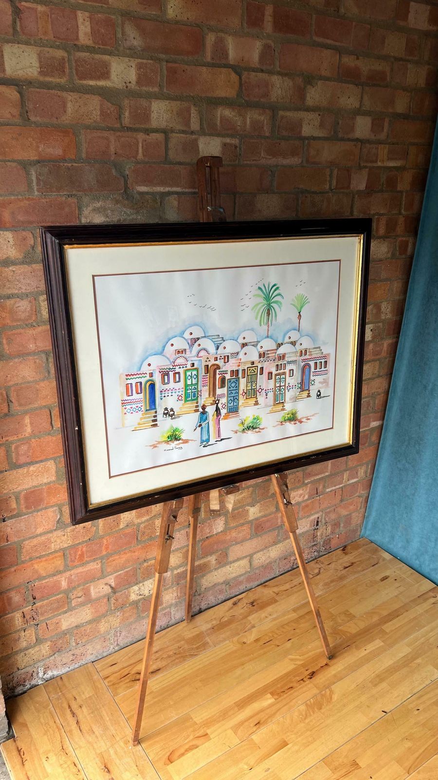 photo for sale Large Original Mid Century Watercolour Painting Depicting Middle Eastern Village Scene