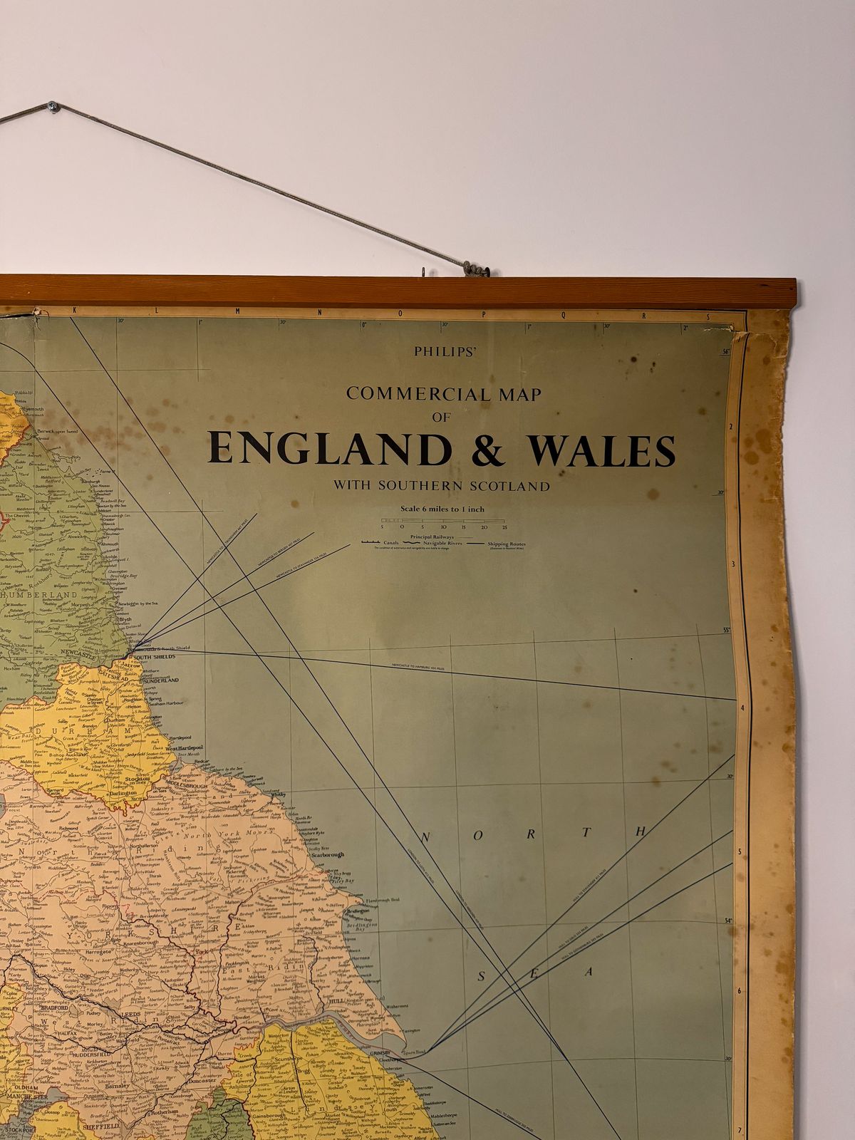 Original George Philips & Son Large Educational Map Of England And Wales, 1962 photo furniture