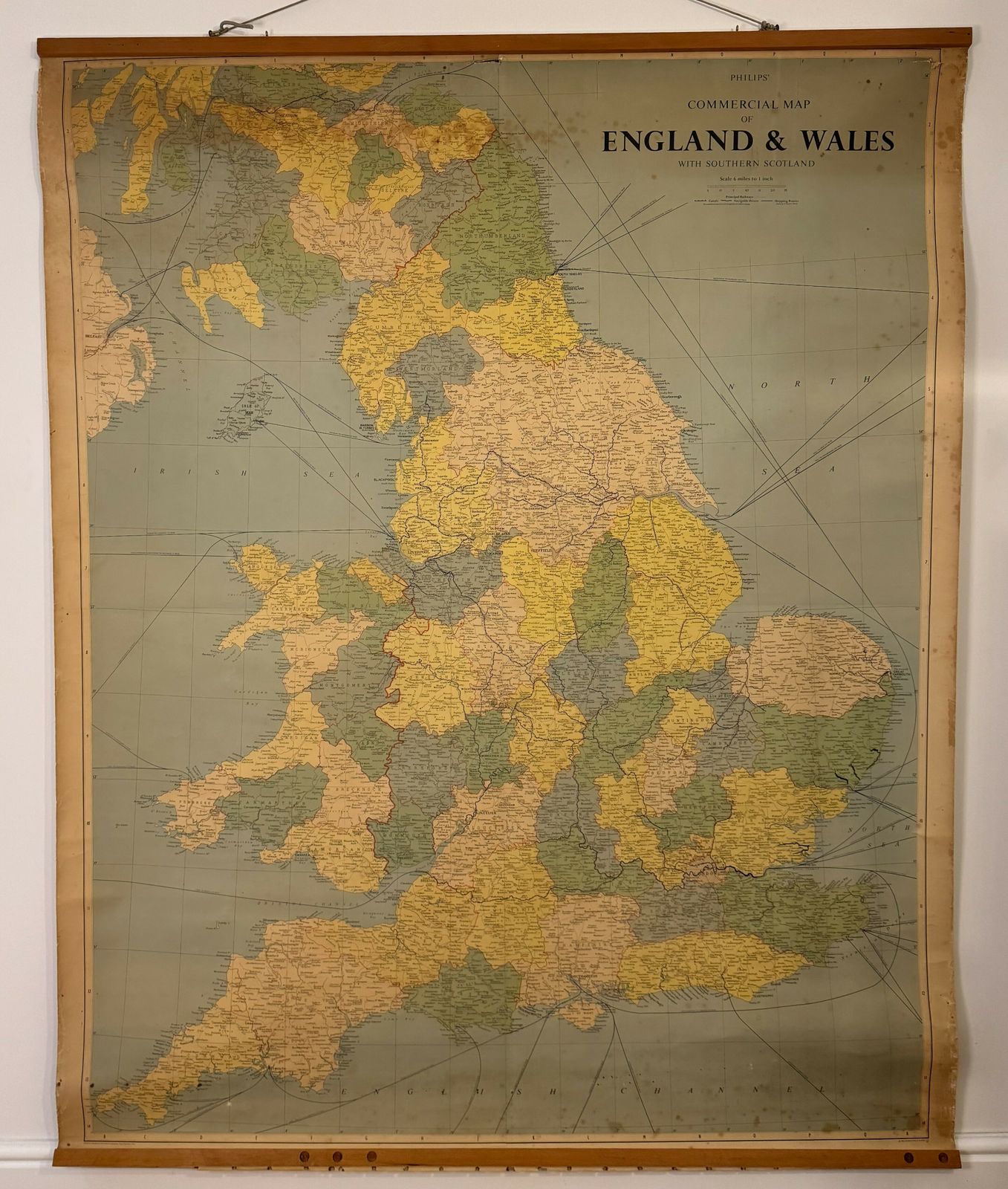 Original George Philips & Son Large Educational Map Of England And Wales, 1962 photo vinterior