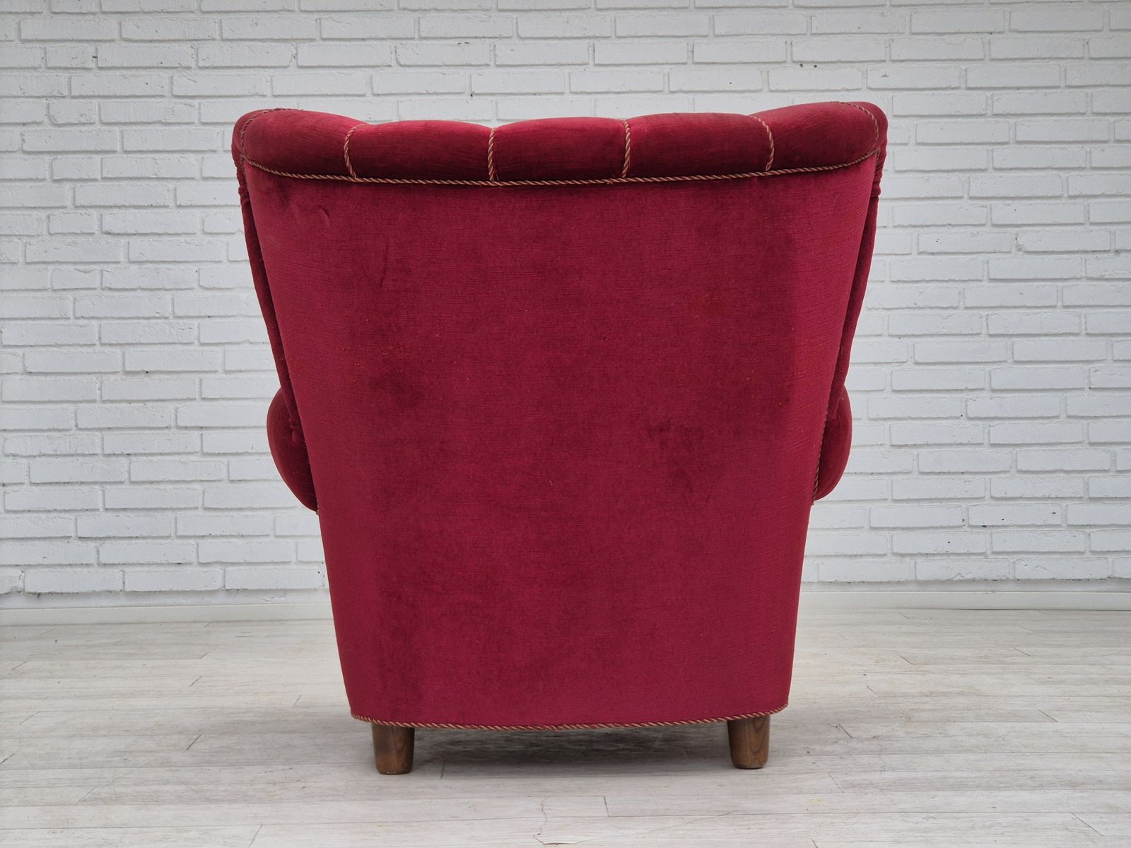1960s, Danish Relax Armchair, Original Condition, Red Furniture Velour. photo furniture