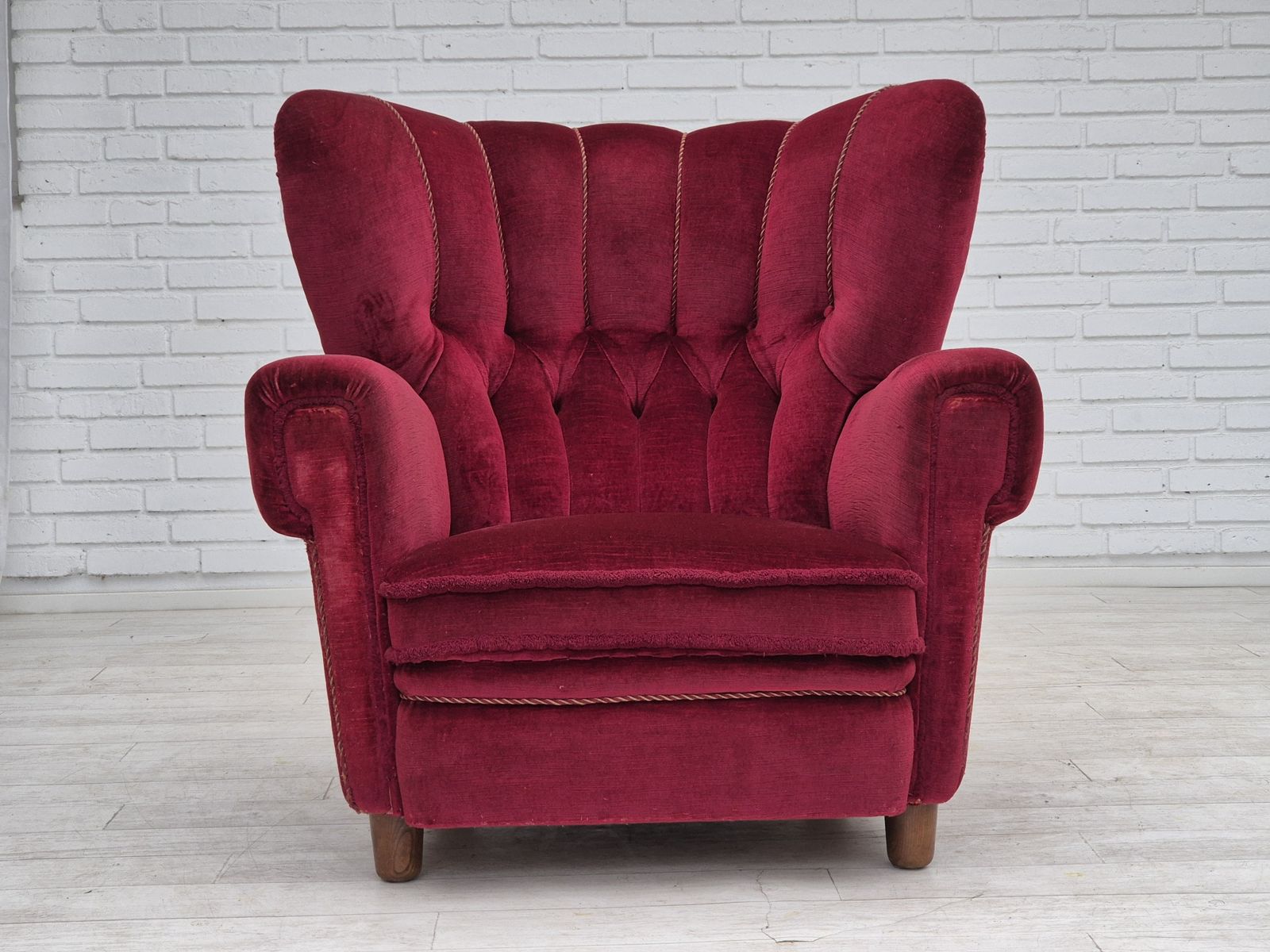 1960s, Danish Relax Armchair, Original Condition, Red Furniture Velour. photo buy
