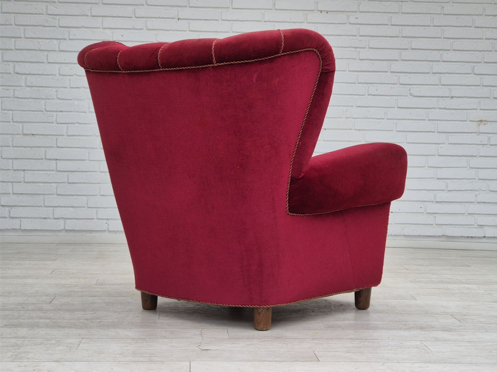 photo furniture 1960s, Danish Relax Armchair, Original Condition, Red Furniture Velour.
