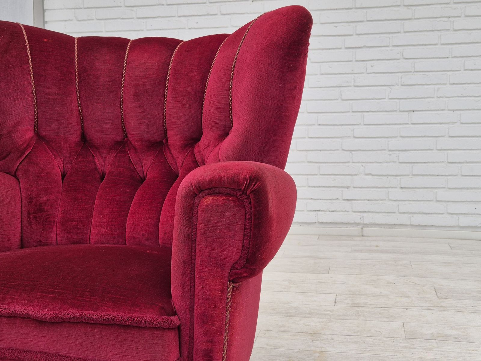 1550.0 1960s, Danish Relax Armchair, Original Condition, Red Furniture Velour. photo
