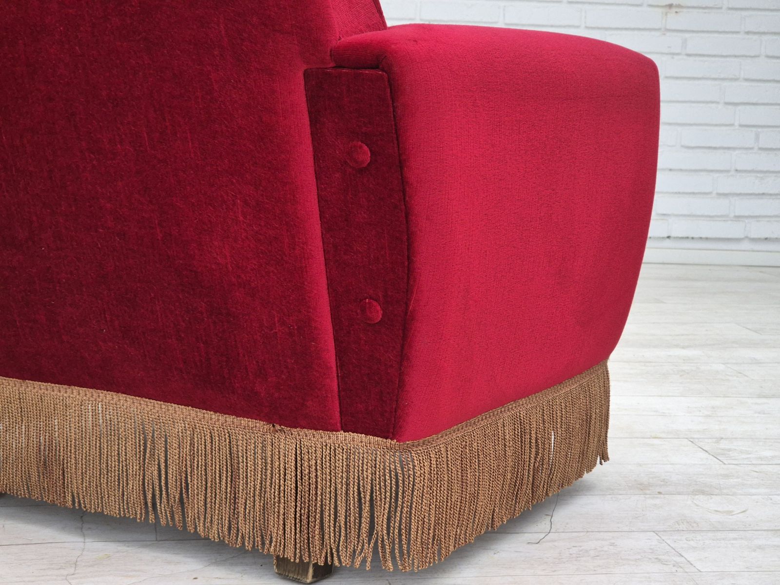 1970s, Danish Lounge Chair, Original Condition, Cherry Red Velour Fabric. photo buy