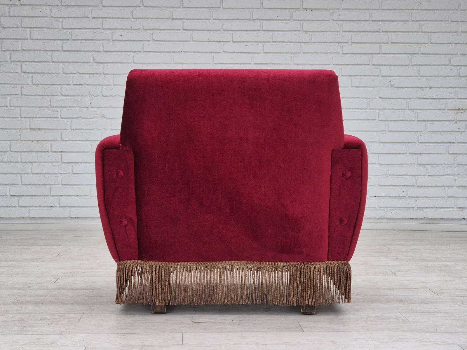 1080.0 1970s, Danish Lounge Chair, Original Condition, Cherry Red Velour Fabric. photo