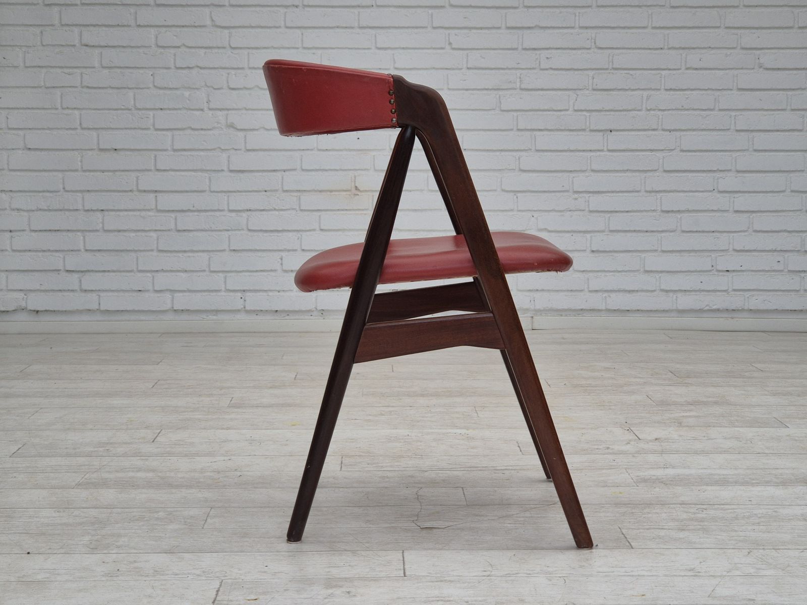 Furniture 1960s, Danish Chair By Farstrup, Original Condition, Solid Teak Wood, Leather. photo