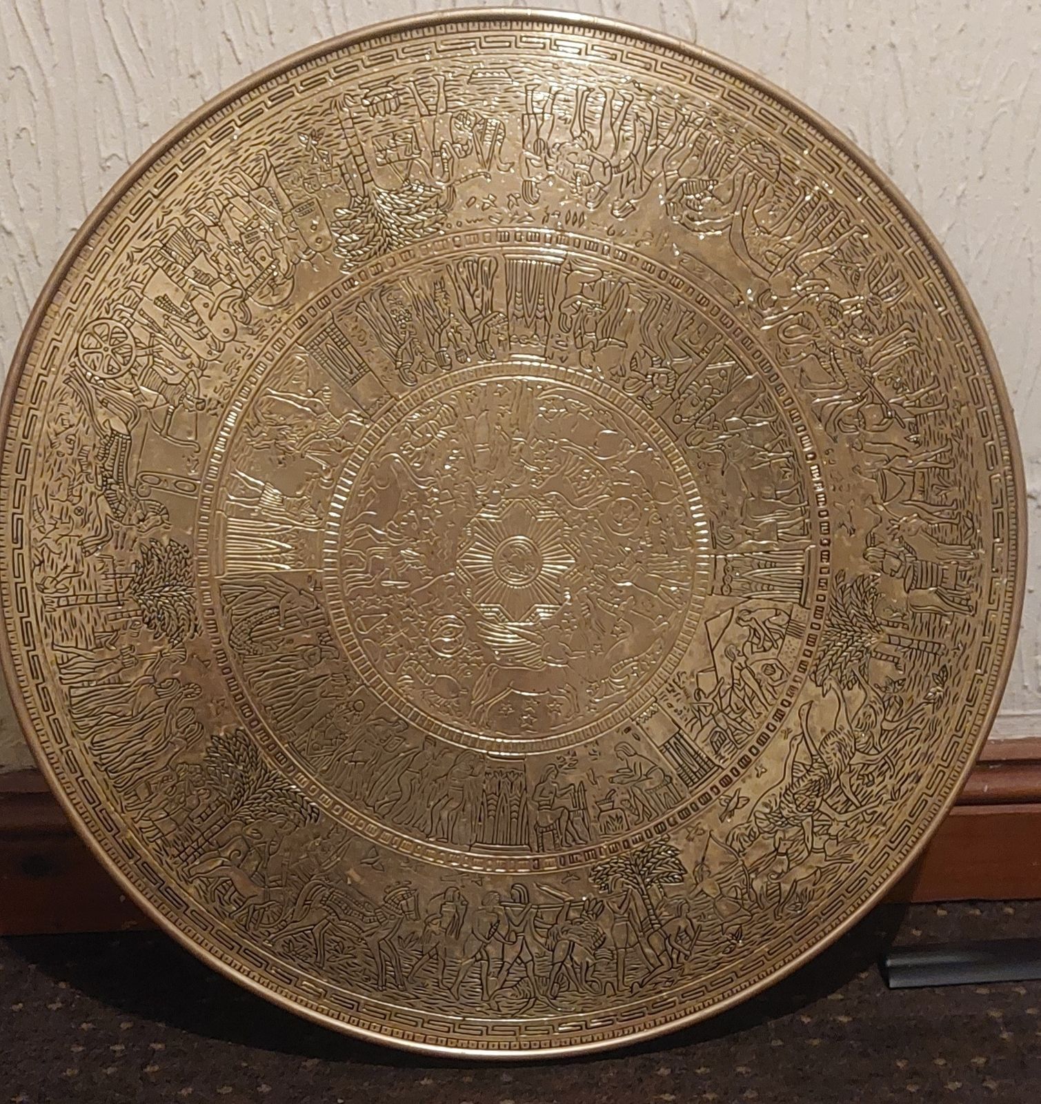 Lovely Antique Circa 1900 Egyptian Brass Engraved Top Occasional Centre Table photo furniture