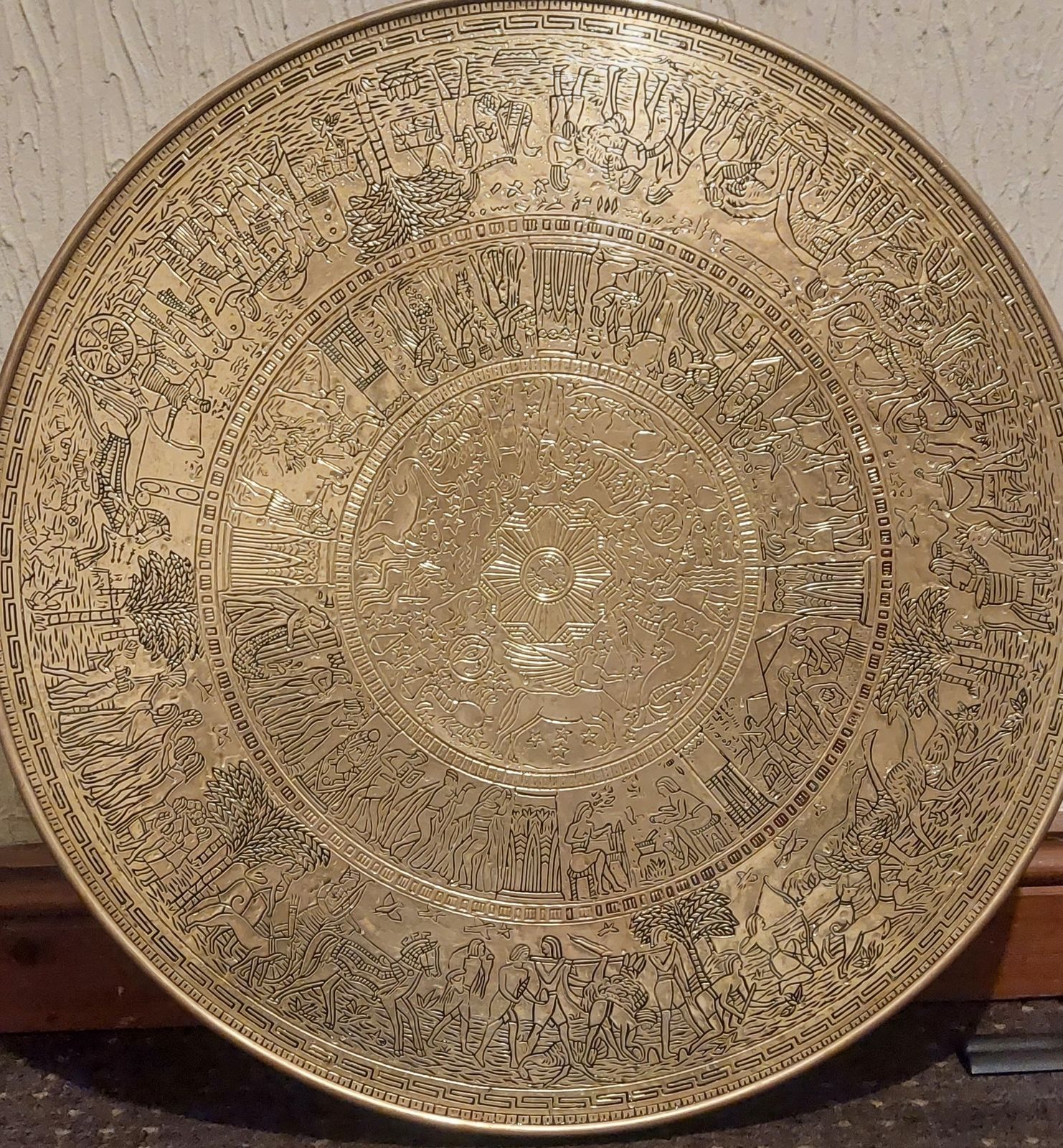 Lovely Antique Circa 1900 Egyptian Brass Engraved Top Occasional Centre Table photo for sale