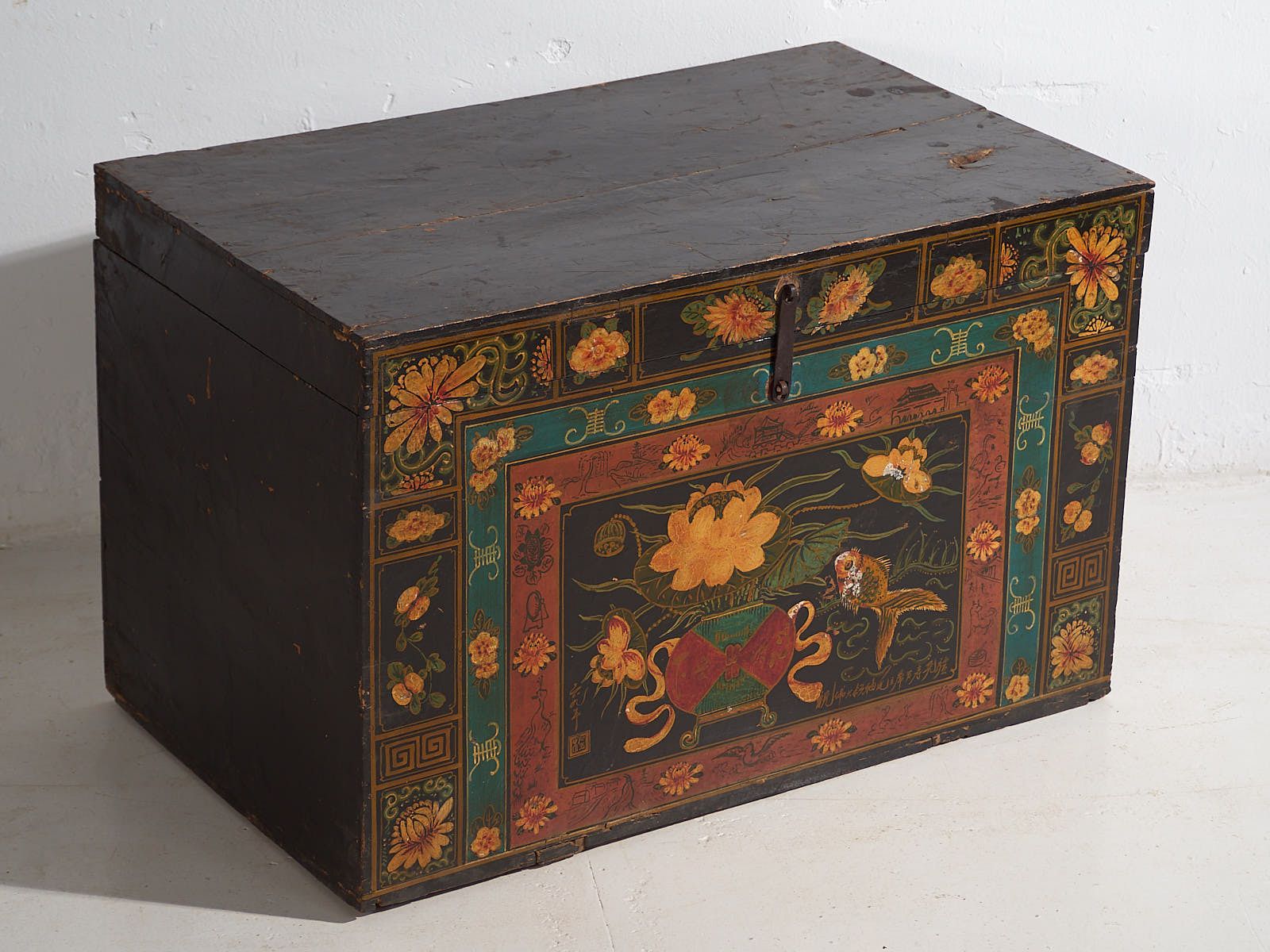 Antique Chinese Dark Colored Floral Patterned Trunk (C.1900) #2