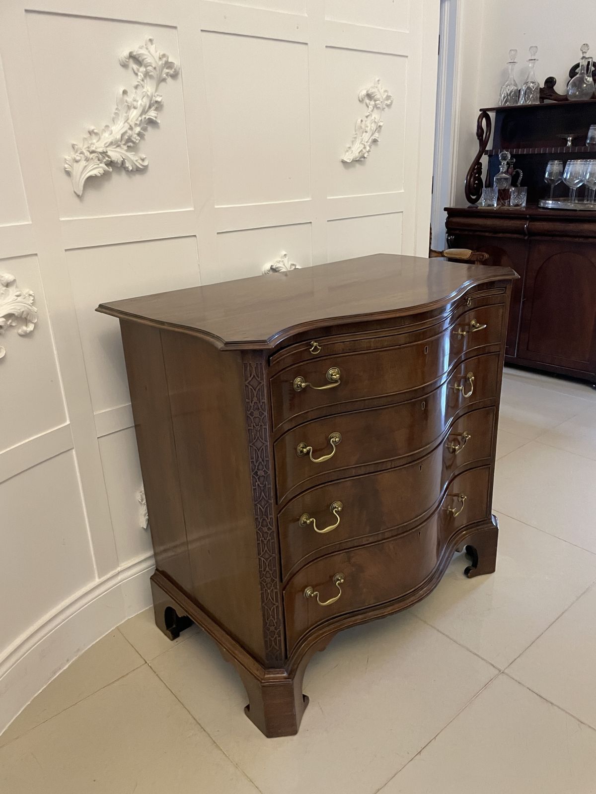 Furniture Antique Quality Figured Mahogany Serpentine Chest Of Drawers photo