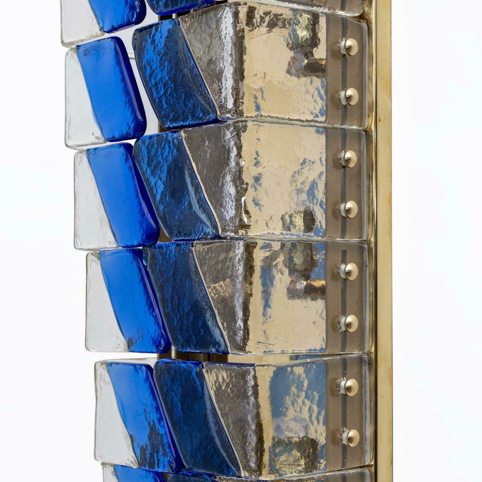 photo for sale Pair Of Mid Century Modern Style Italian Murano Glass And Brass Sconces