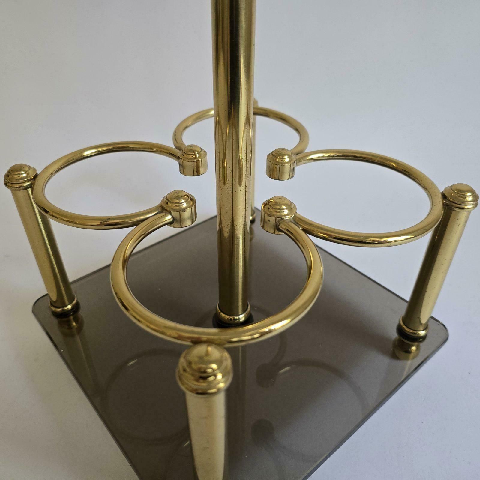 photo furniture Vintage Hollywood Regency Brass And Smoky Glass 4 Bottles Wine Rack Made In Italy