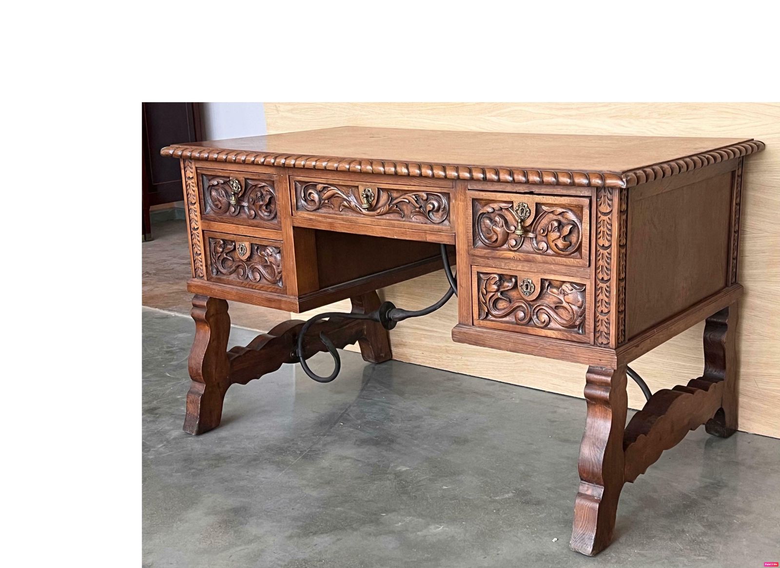 19th Century Spanish Two Faces Baroque Style Oak Library Table Or Desk photo for sale