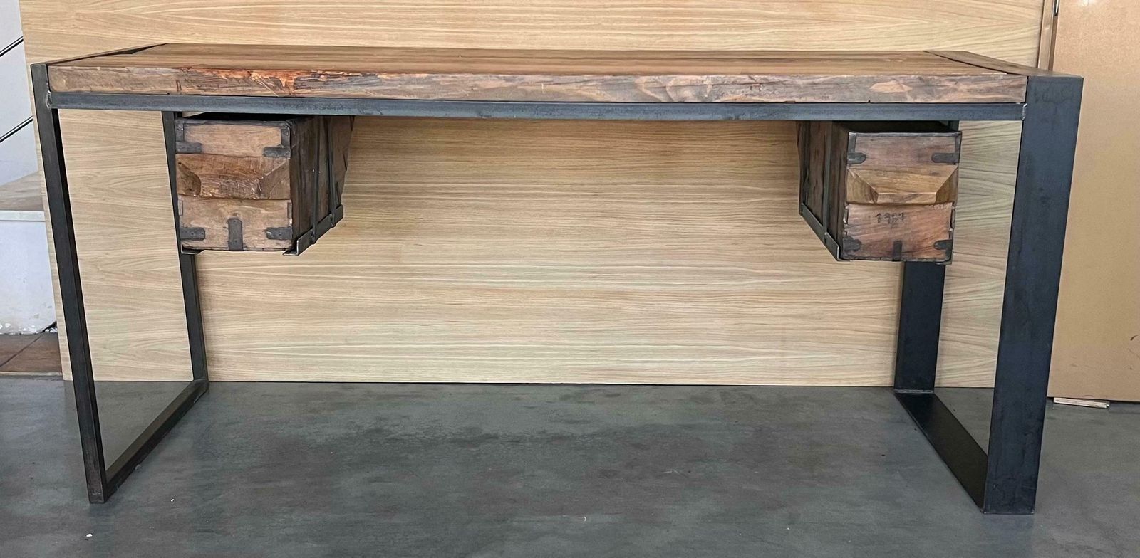 Antique Oak Kitchen Island, Butcher Block, Industrial Work Table Cast Iron photo furniture