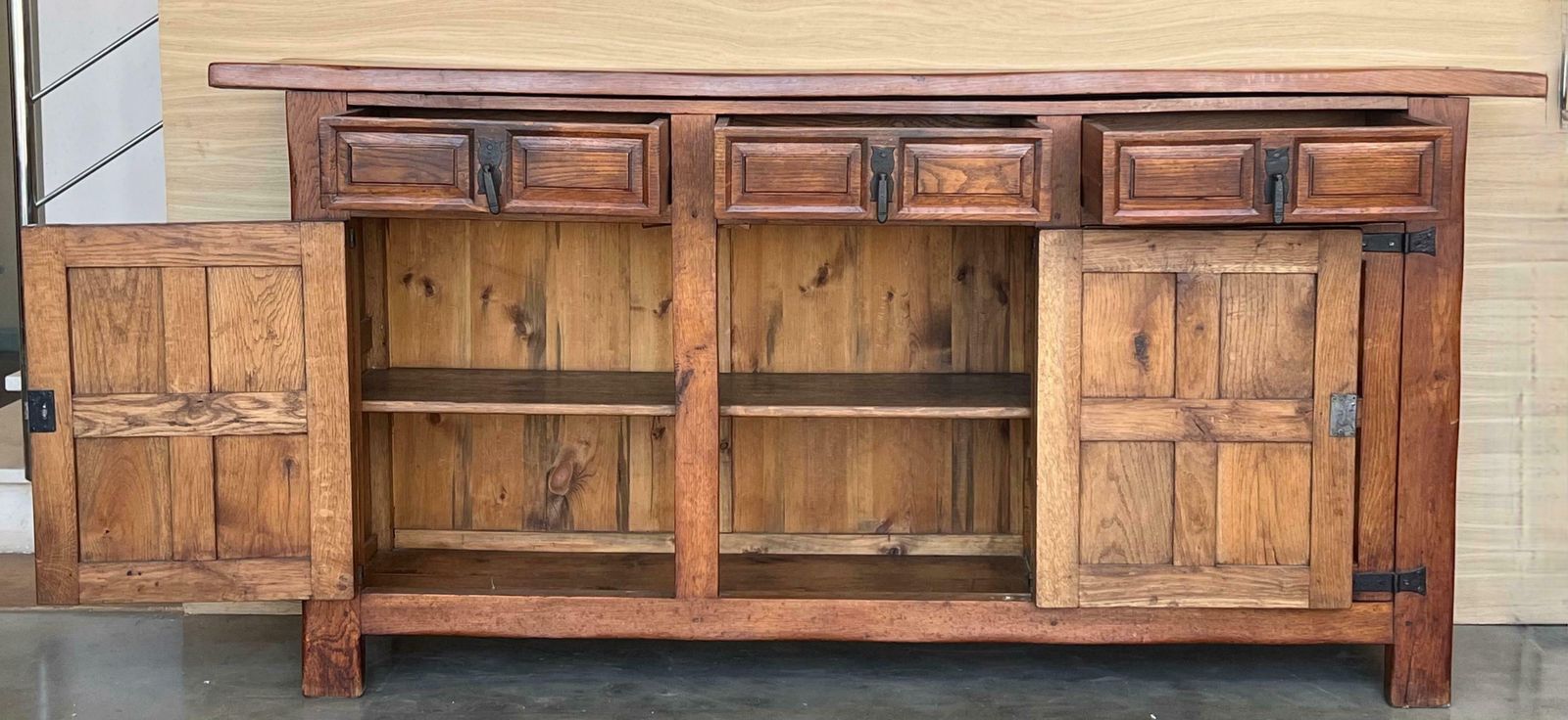 19th Century Large Catalan Spanish Baroque Carved Oak Tuscan Credenza Or Buffet photo buy