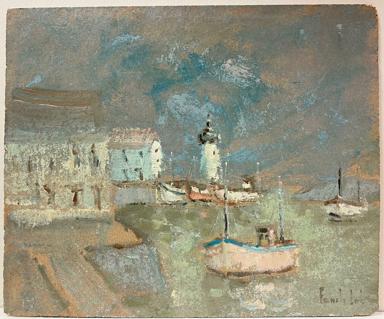 Fanch Lelimpressionist Rainy Harbor Coastal Scene With Lighthouse Landscape20th Century photo furniture