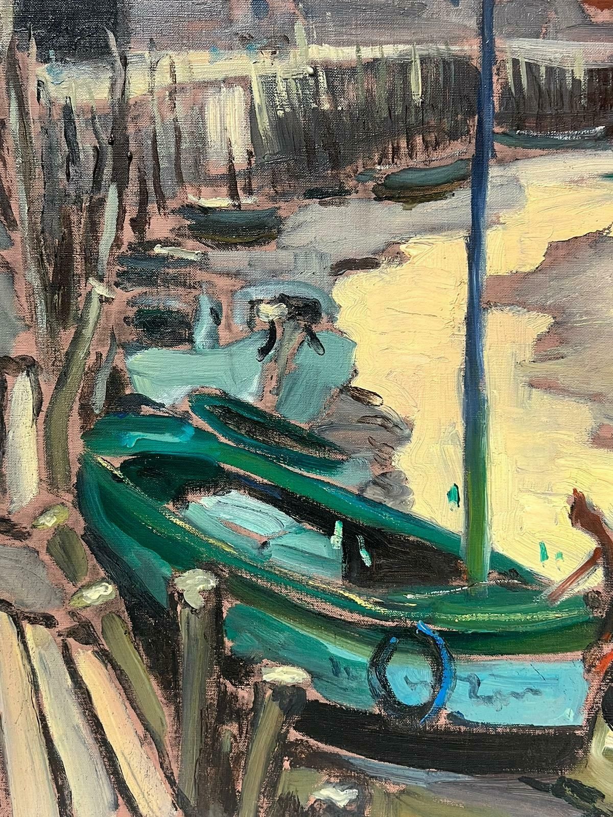 Georges Bordonove1960's French Post Impressionist Painting Low Tide Estuary Creek Fishing Boats photo buy
