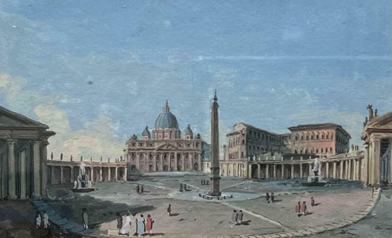 Italianst. Peter's Square Vatican View Early 19th Century Grand Tour Gouache On Paper