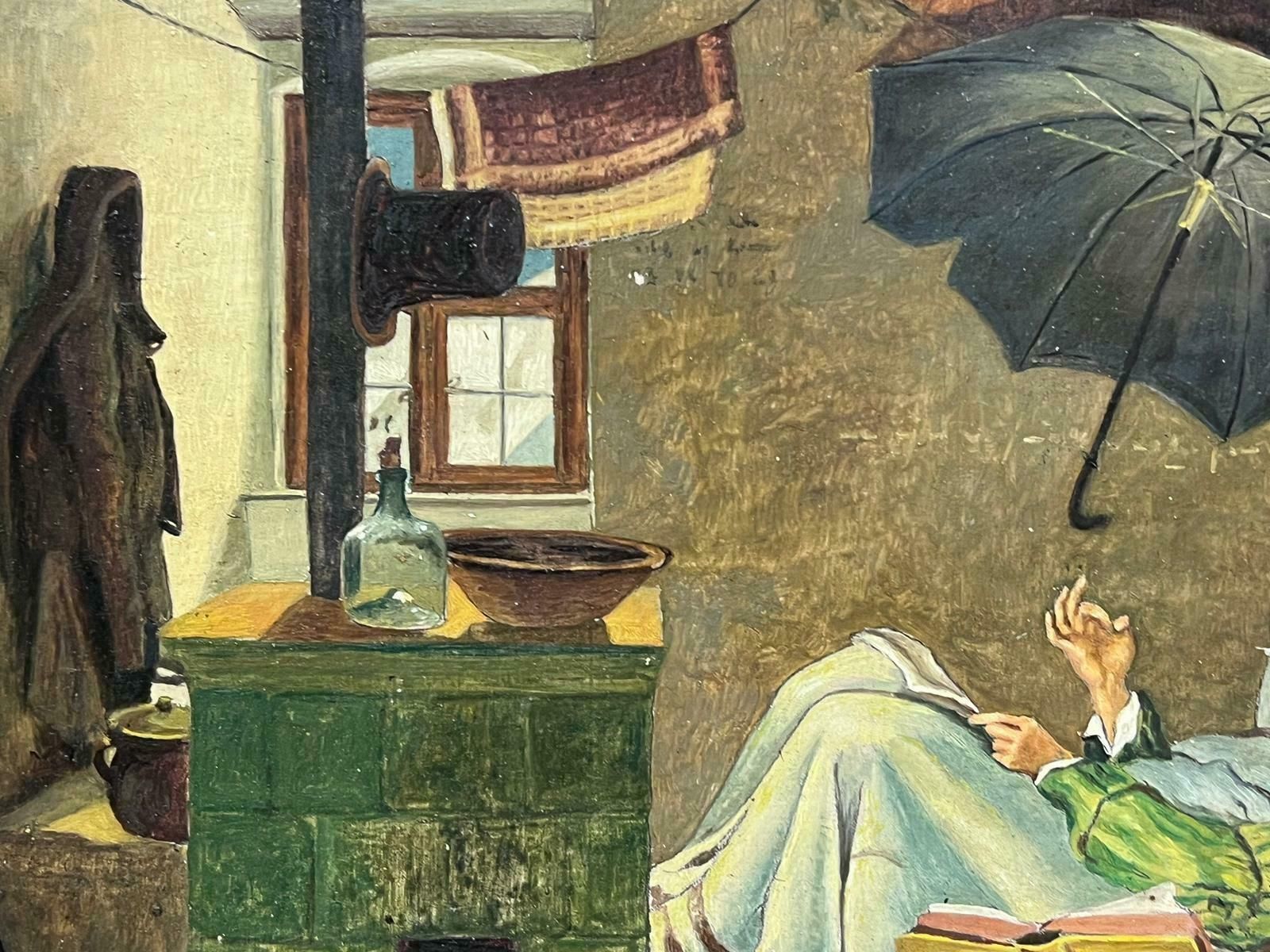 German Schoolthe Poor Poet Antique German Oil Painting After The Famous Carl Spitzweg Work photo Art