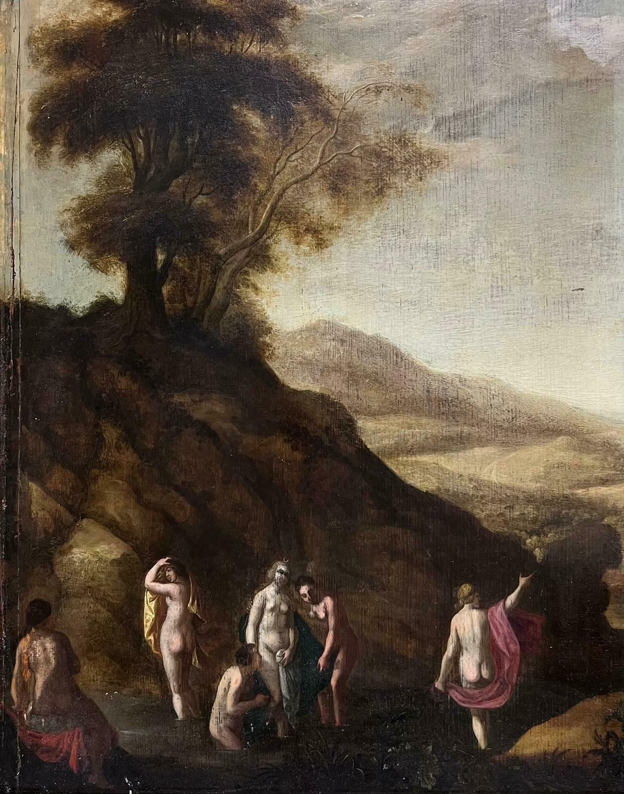 French Old Master 17th Century1600's French Old Master Oil Painting Nude Figures In Landscape Oil On Panel photo furniture