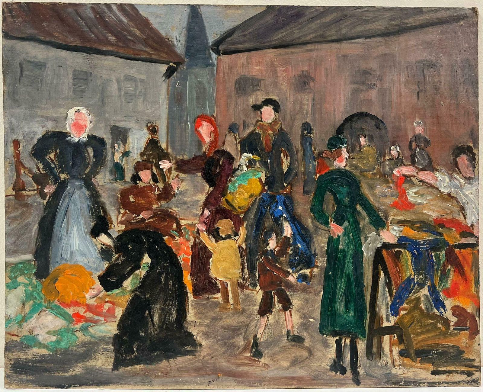 Simone Forge1930's French Post Impressionist Busy French Market Scene Many Figures1930's photo furniture
