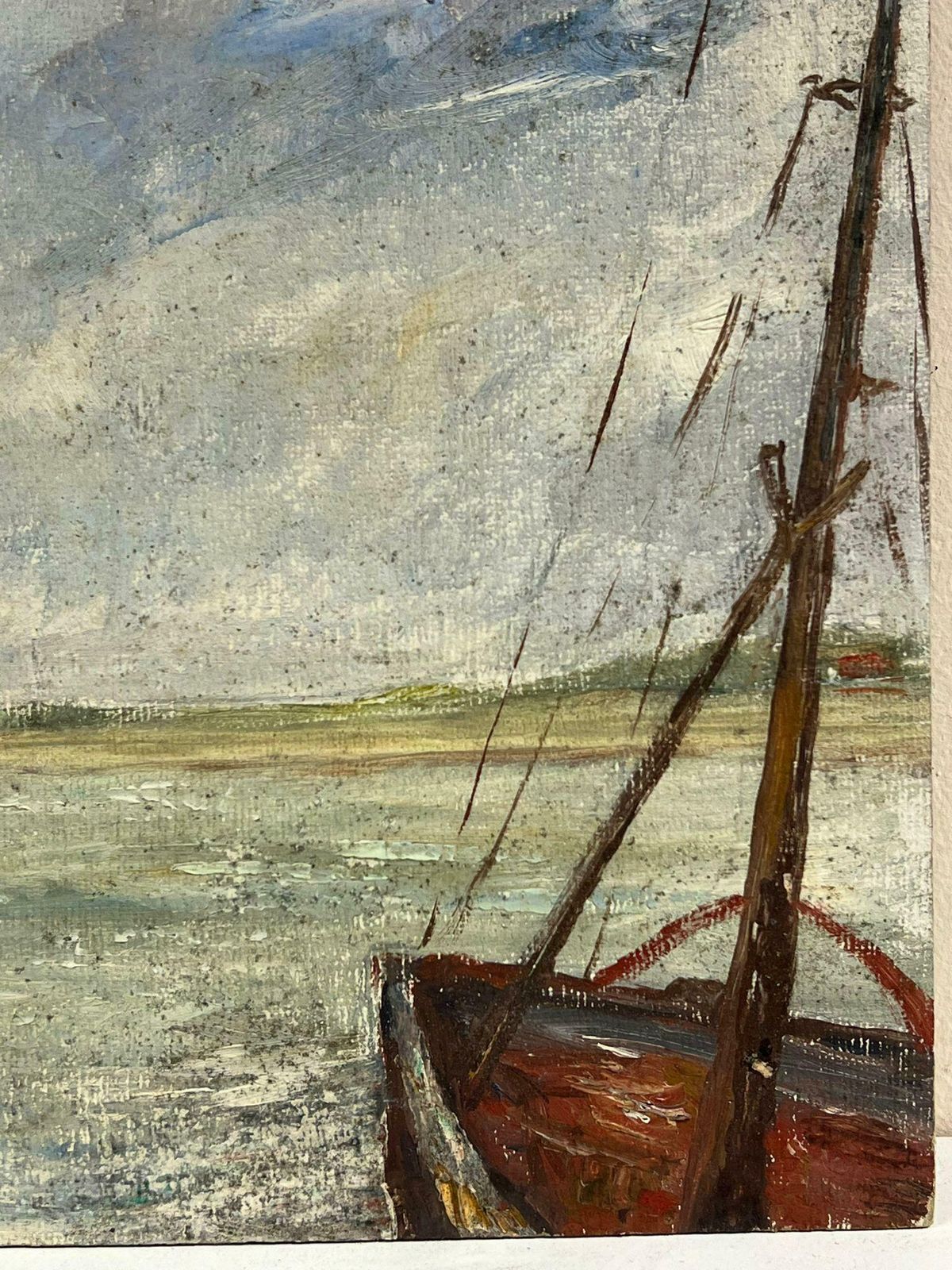Simone Forge1950's French Impressionist Oil Fishing Boats In Windswept Harbor Scene19550's photo for sale