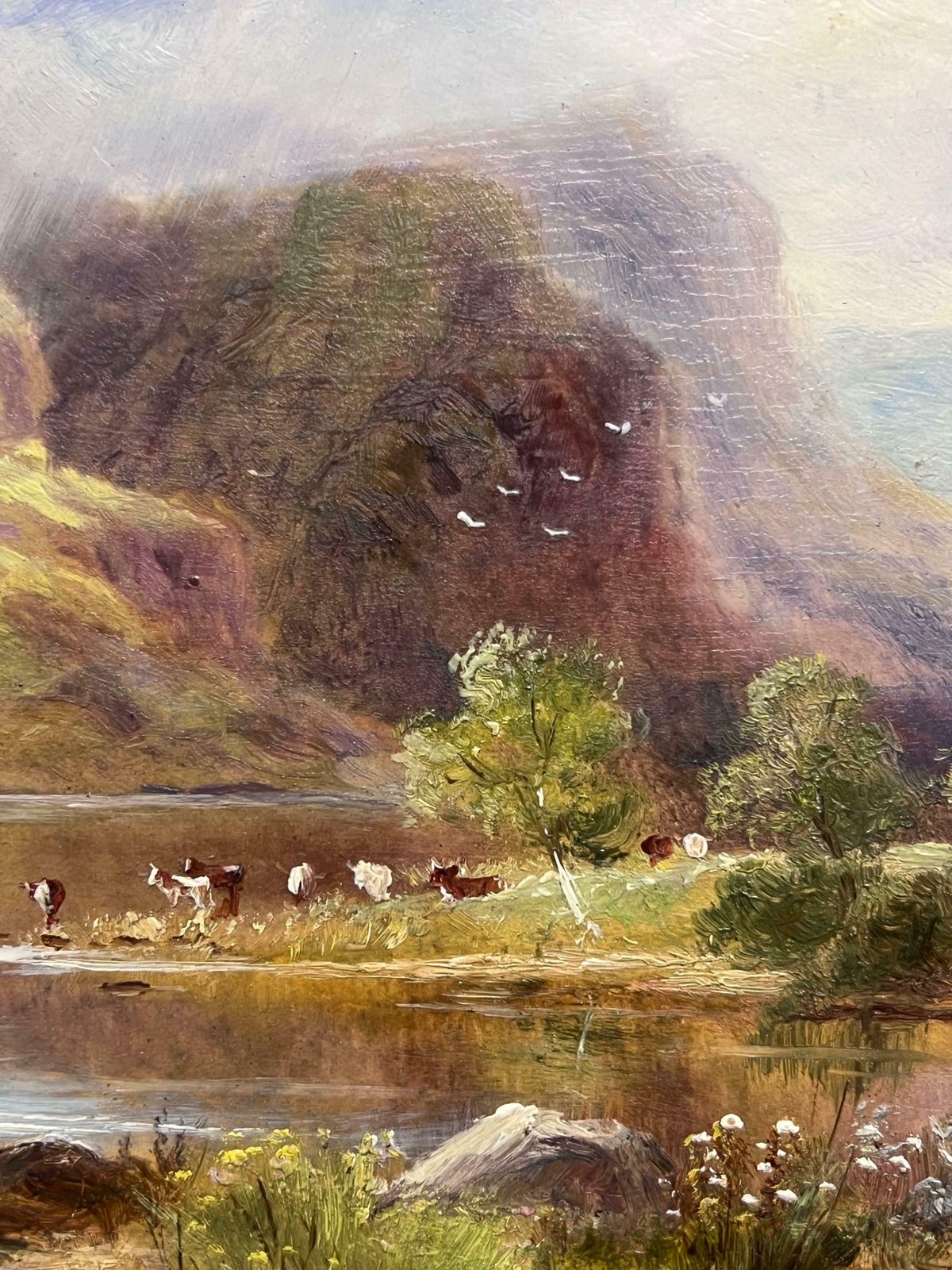 Scottish Victorianantique Scottish Oil Highlands Loch Scene Cattle Under Summer Clouds Landscape19th Century photo Art
