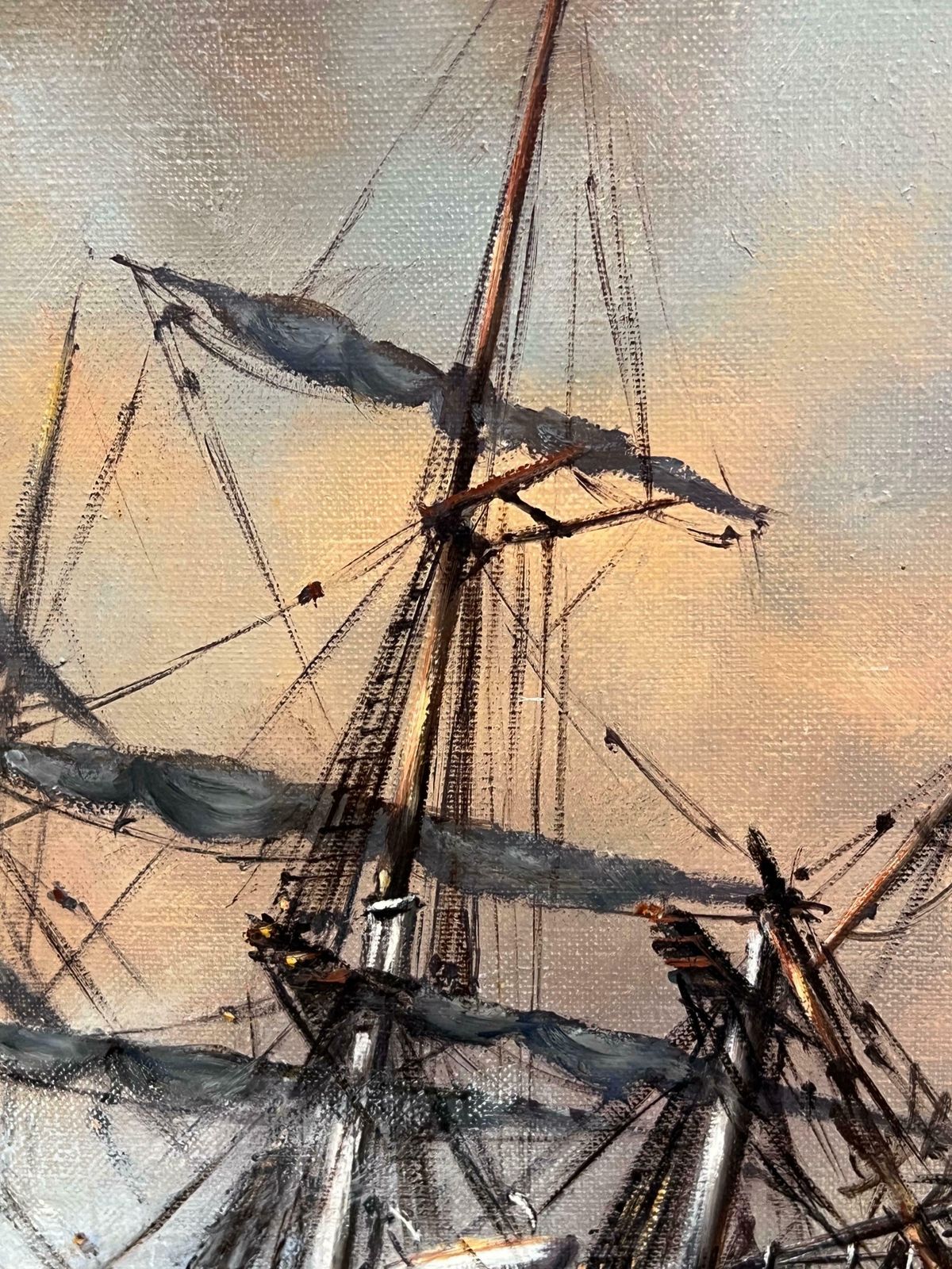 photo for sale Anthony Hedgeslarge British Marine Oil Painting Classic Tall Sailing Shipwreck On Rocks At Sea20th Century