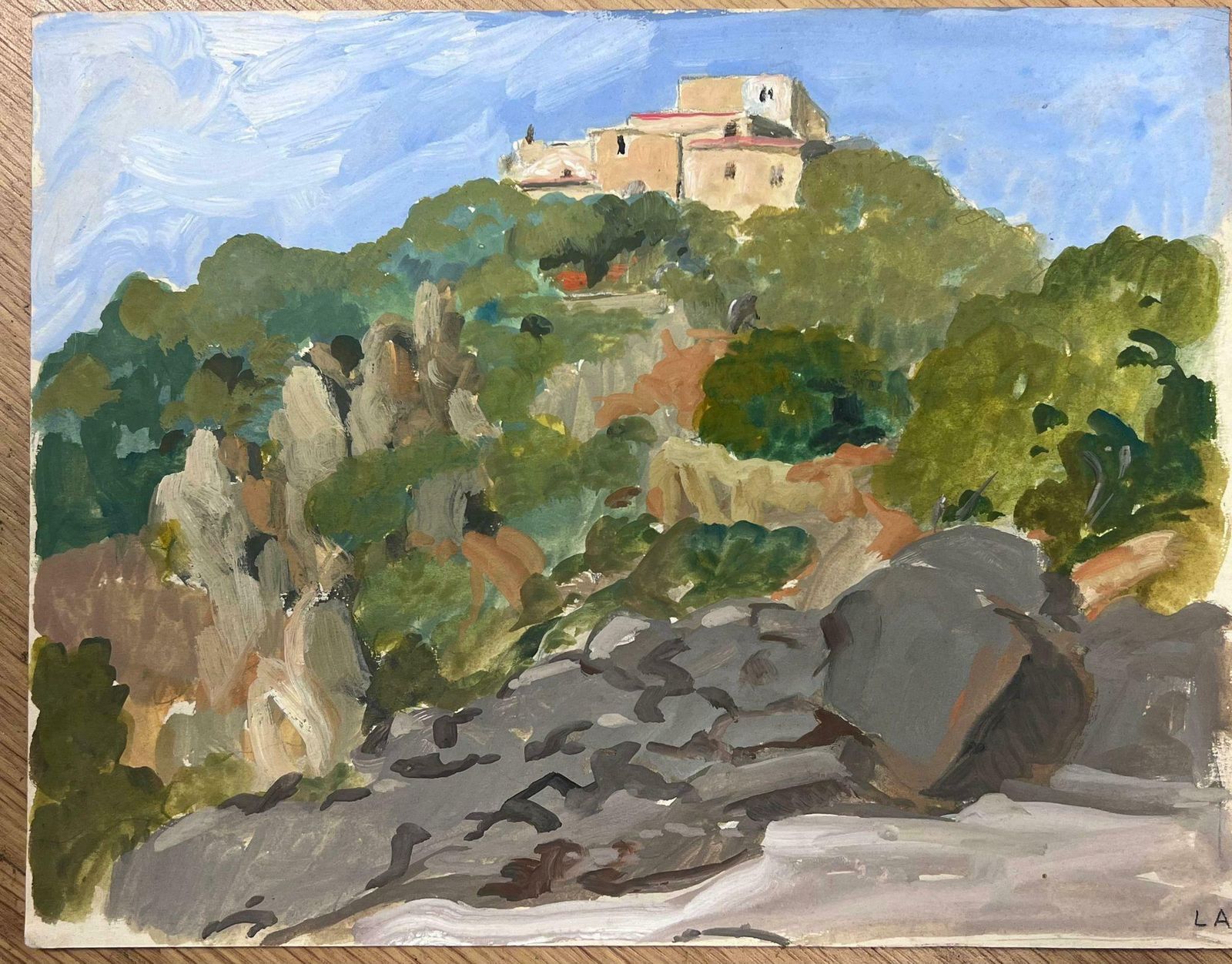 Louise Alix1930's Italian Hill Top Village Sun Scorched Landscape By Female French Artist1940's photo furniture