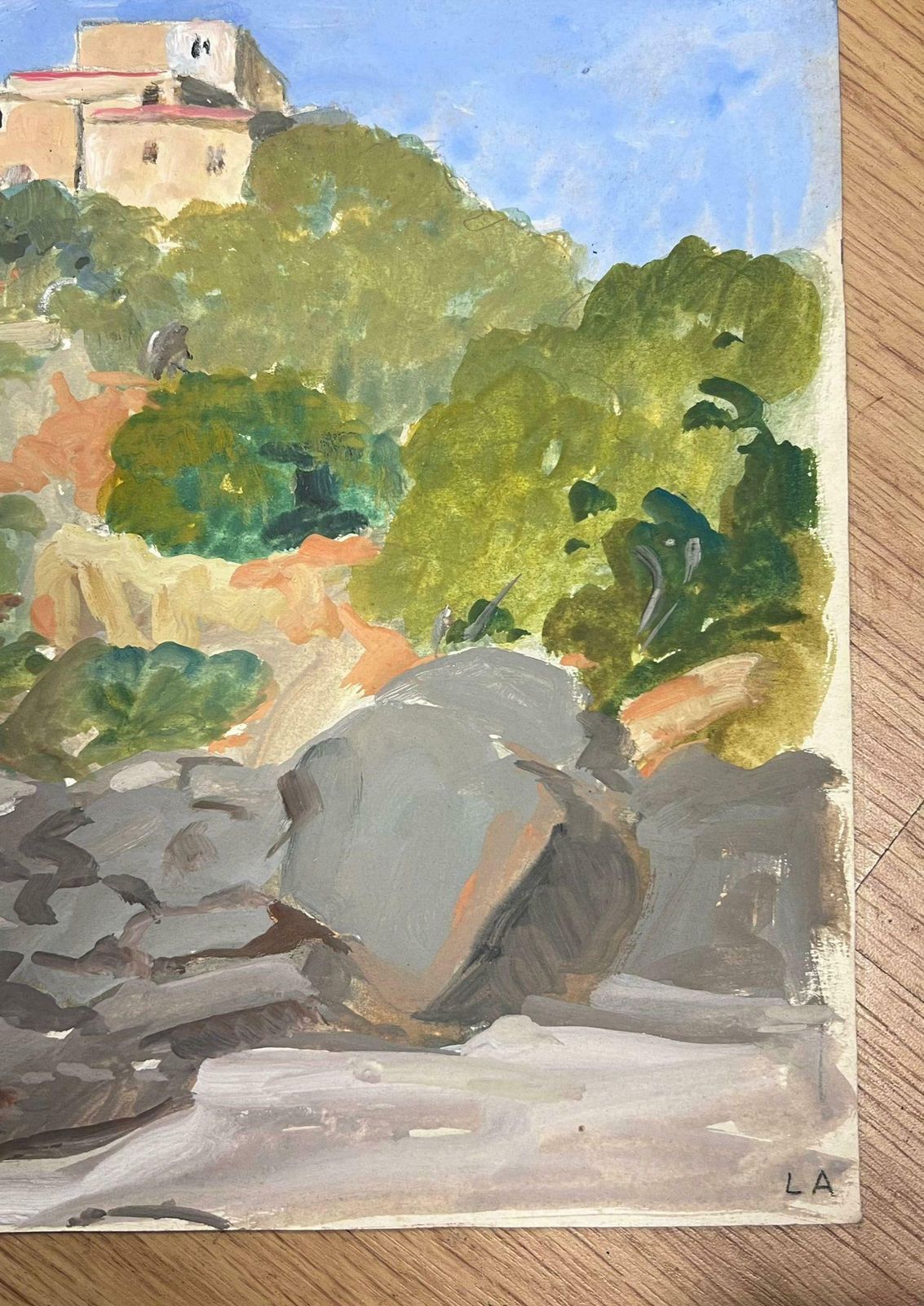 Louise Alix1930's Italian Hill Top Village Sun Scorched Landscape By Female French Artist1940's photo for sale