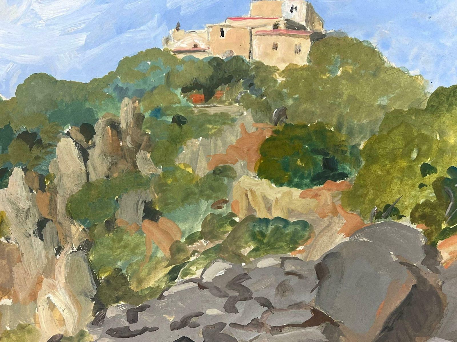 Louise Alix1930's Italian Hill Top Village Sun Scorched Landscape By Female French Artist1940's photo Art