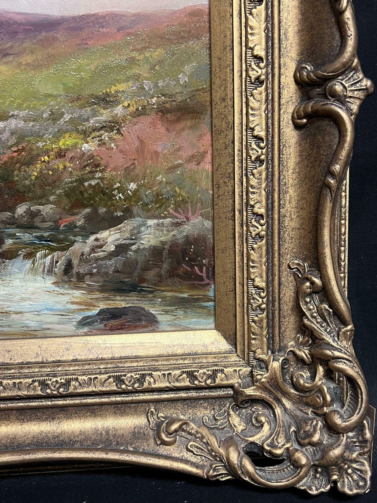 George Henry Jenkins (British, 1843 1914antique British Oil Painting Cattle By Highland Stream At Sunset, Framed19th Century photo vintage