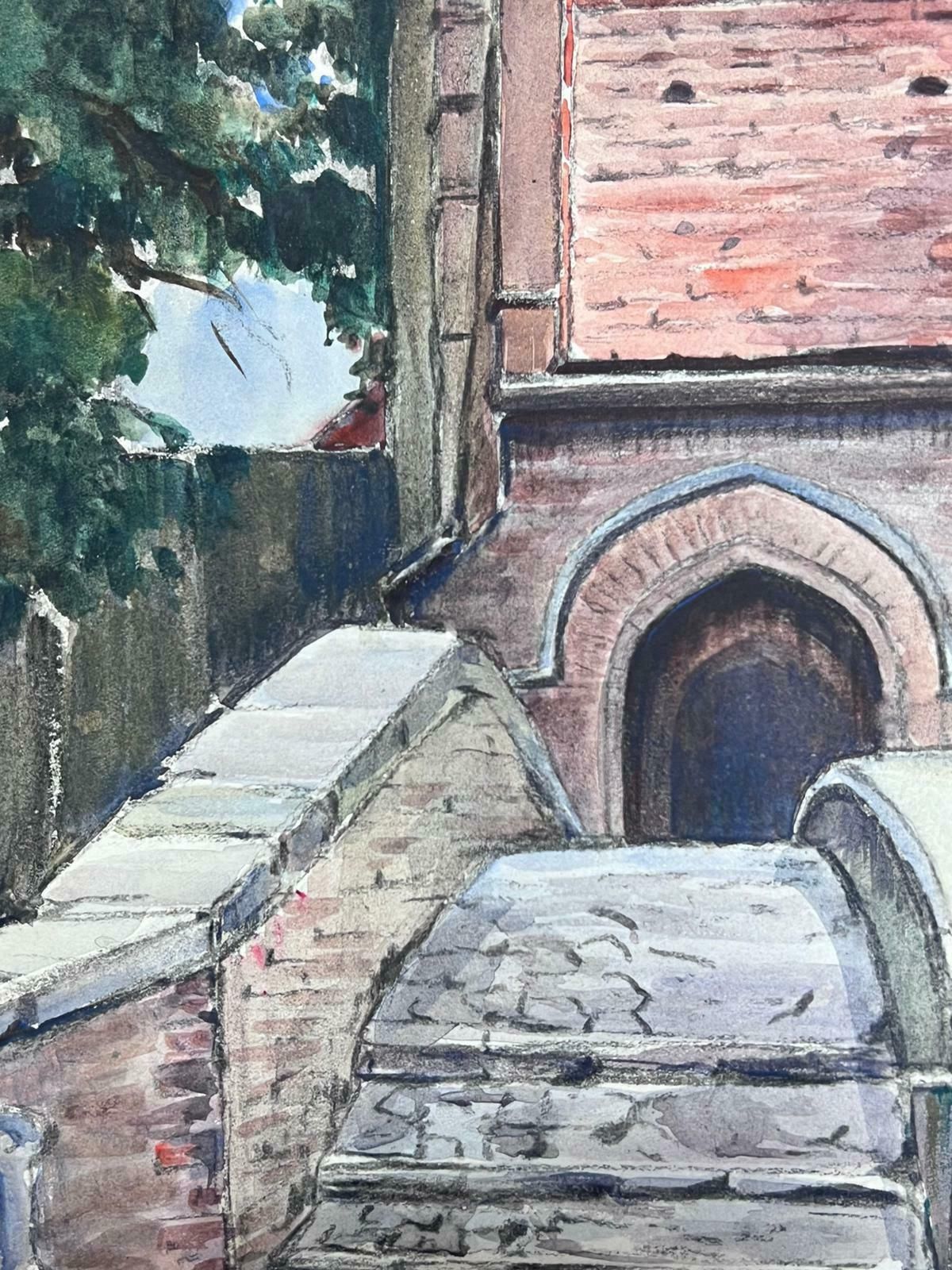 Louise Alixwatercolour French Impressionist Stone Bridge Over To The Church1940's photo furniture
