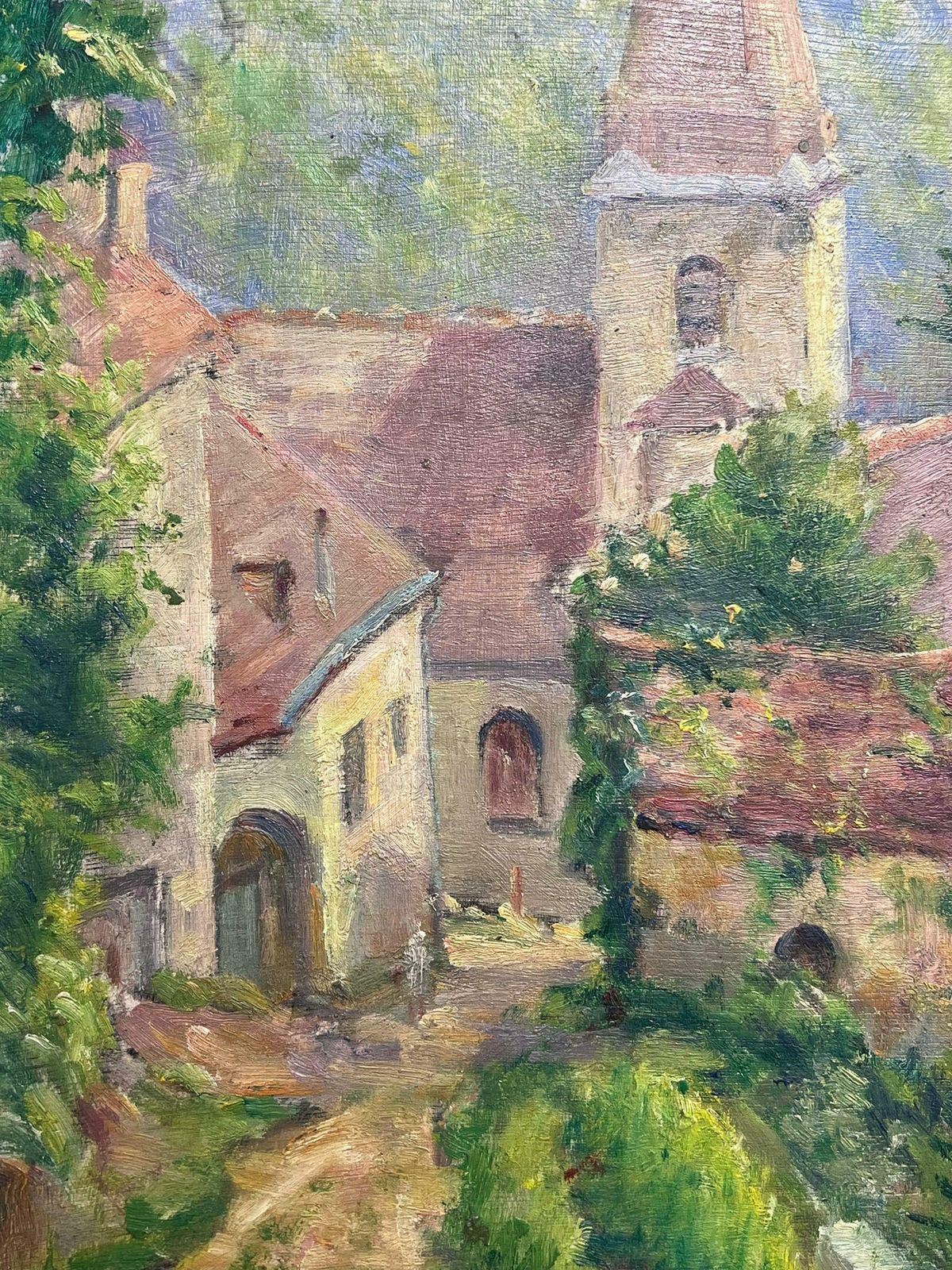 Regine Davidquaint Village With Church Spire Idyllic Oil Painting 1950's photo Art