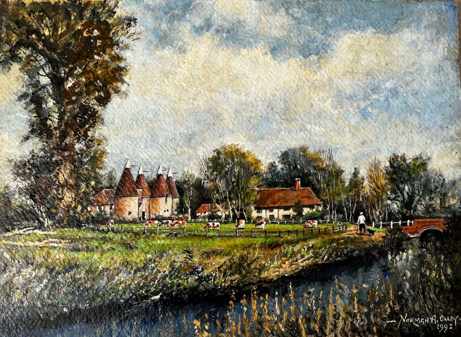 Norman A Olleya Warm September River Overlooking Cattle At Kentish Farm