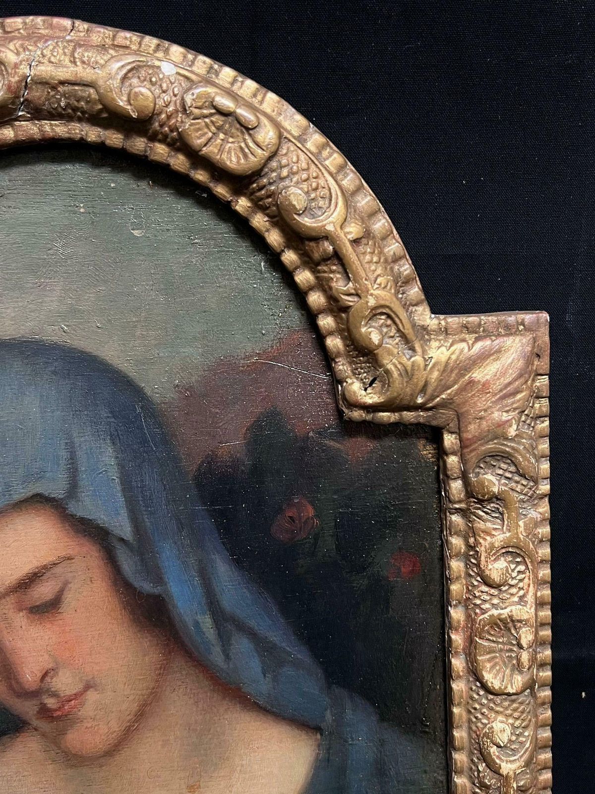 English Pre Raphaelite19th Century Portrait Of Pensive Madonna Blue Veil Pre Raphaelite Oil Painting photo 2948.0