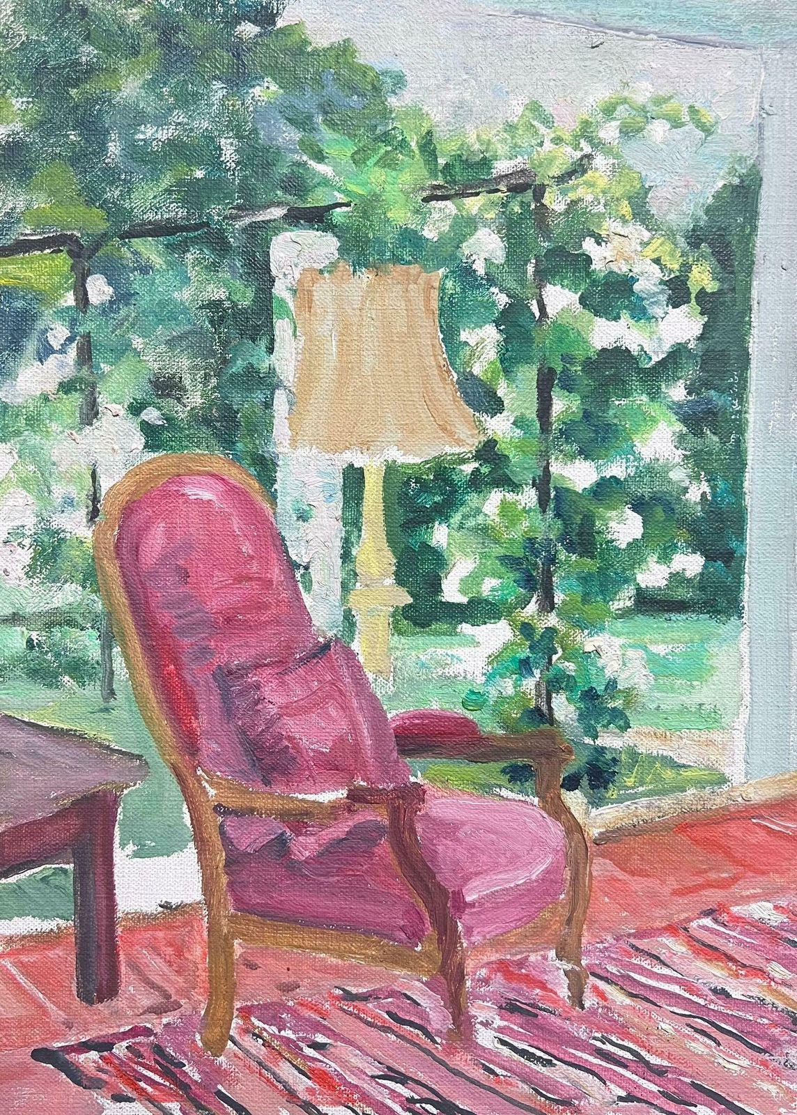Regine David20th Century French Post Impressionist Oil Pink Chair In Interior Garden Roo1950's photo vinterior